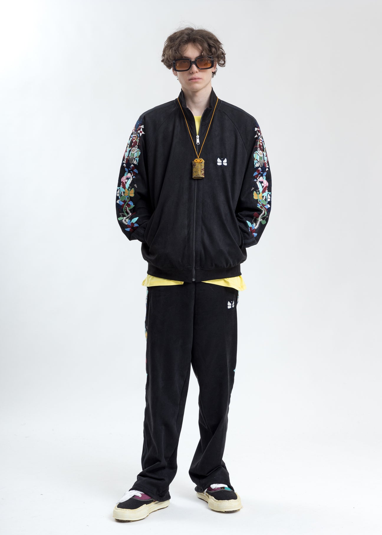 Black Chaos Embroidery Suede Track Jacket – 017 Shop