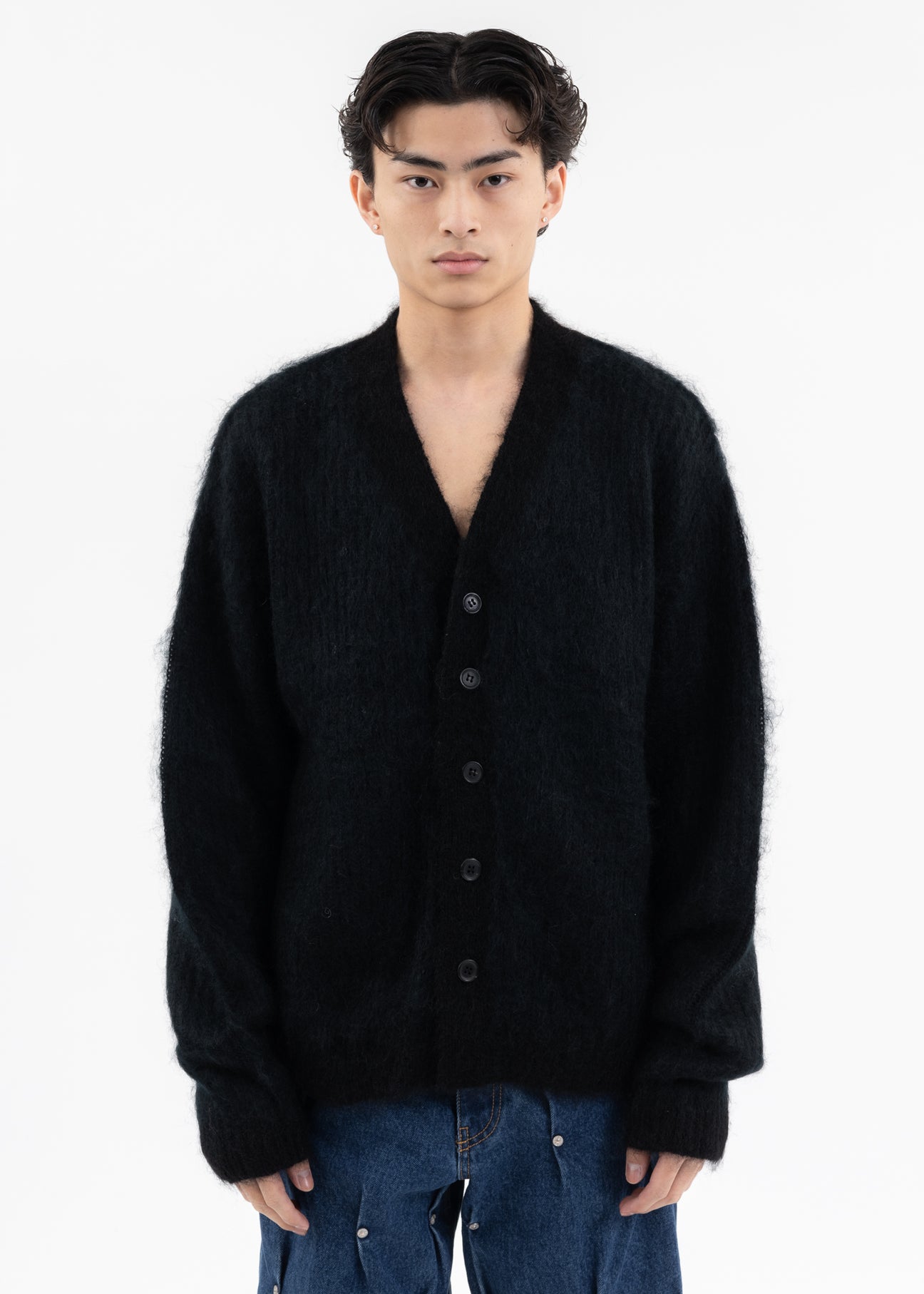 トップス shaggy knit cardigan black y2k WELLBEING EXPRESS Shaggy Knit Cardigan - Brown | International Store