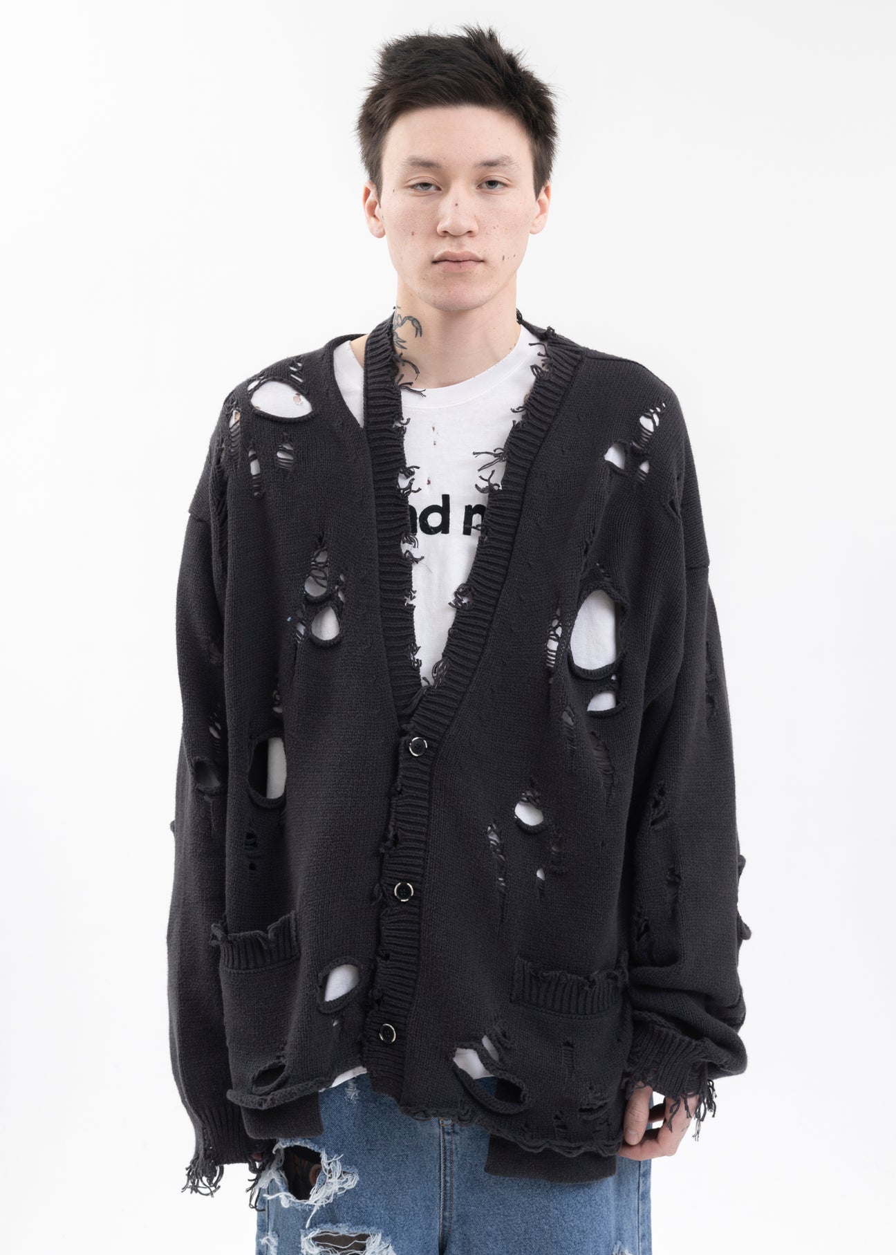 BLACK DESTROYED CARDIGAN – 017 Shop