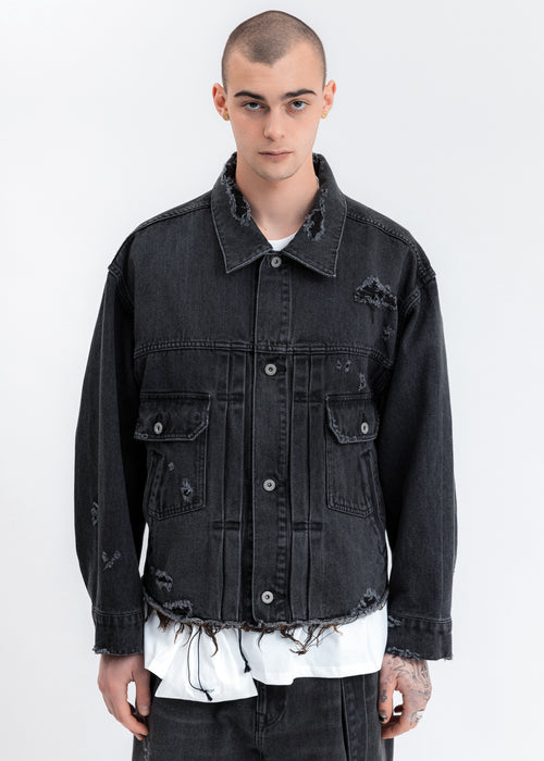 Black Damaged Silk Denim Pants – 017 Shop