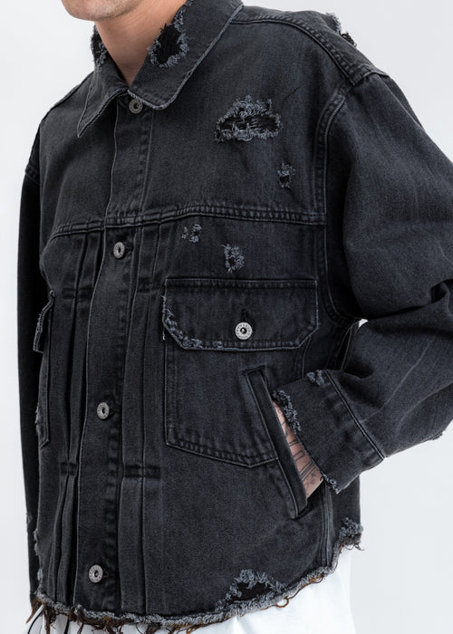 Black Damaged Silk Denim Pants – 017 Shop