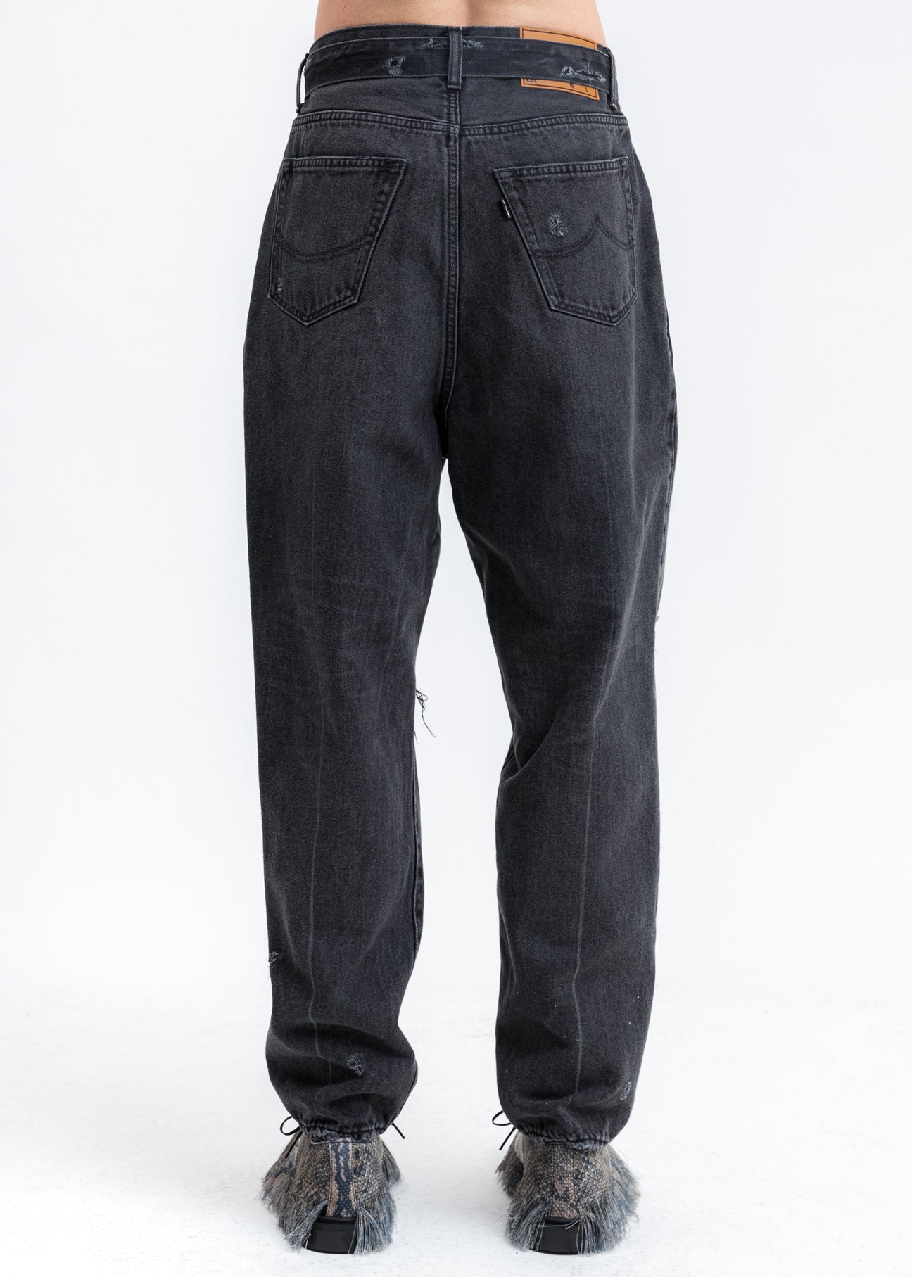 Black Damaged Silk Denim Pants – 017 Shop