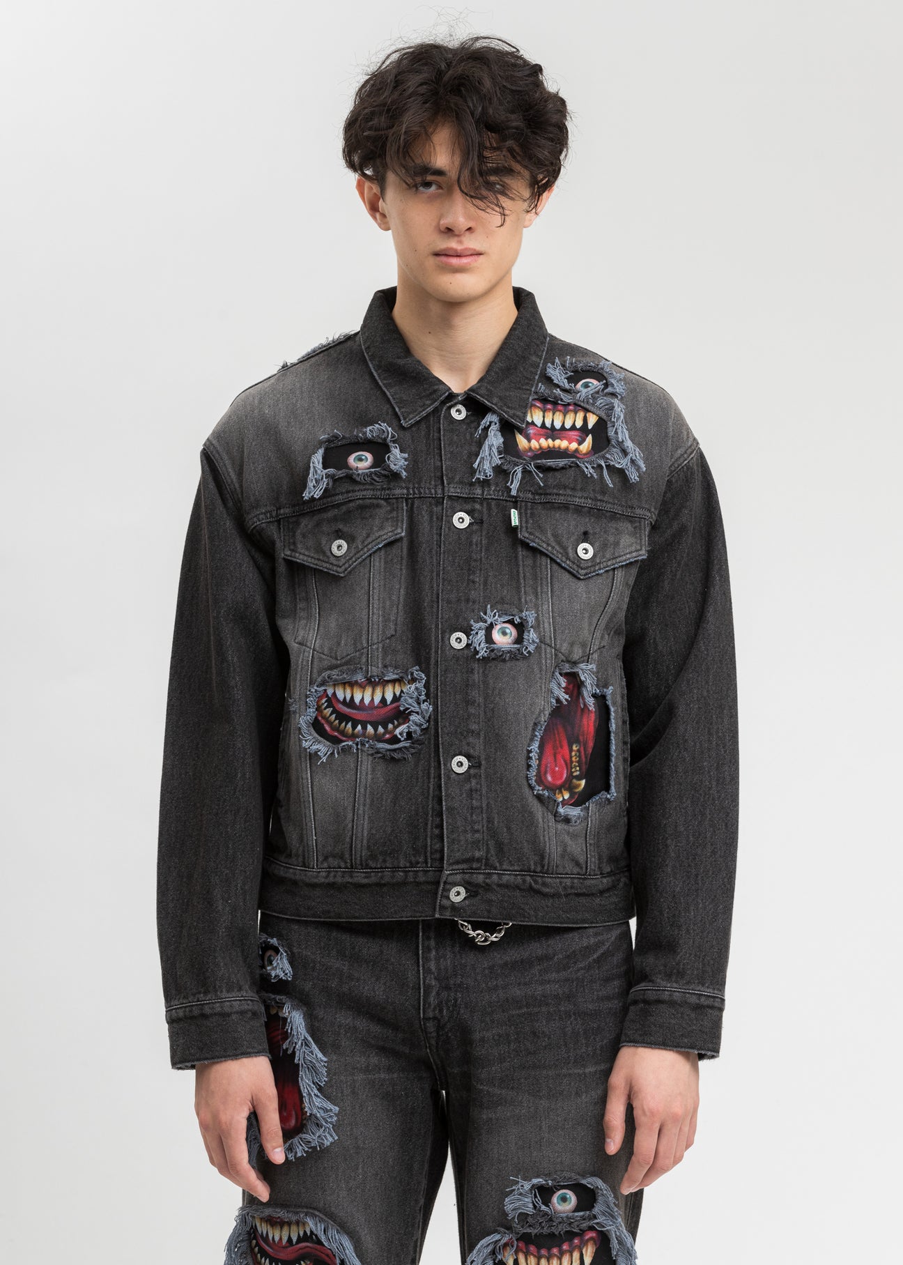 Black Recycle Denim Monster Repair Jacket