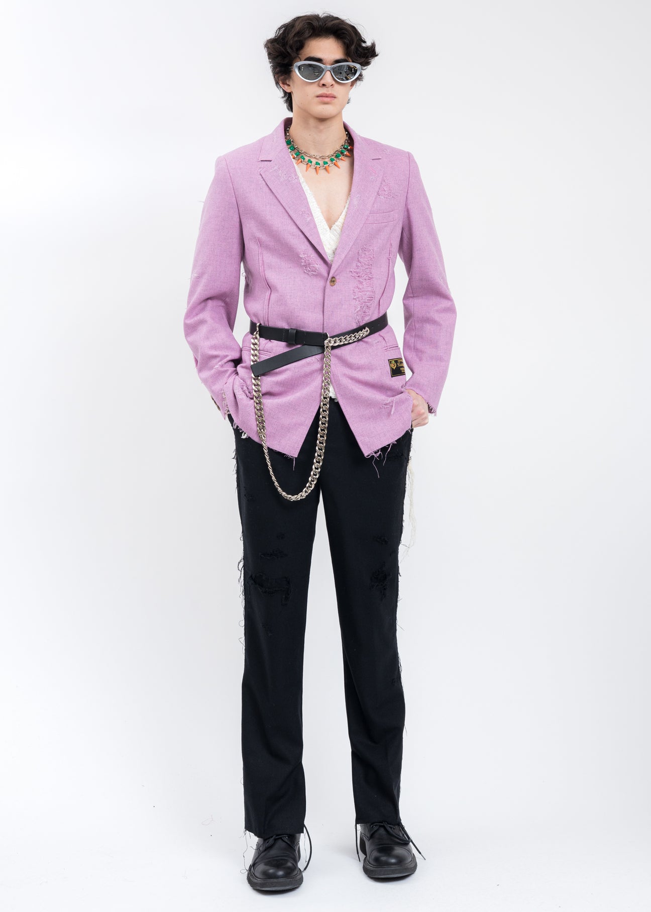 Pink RECYCLE WOOL DAMAGED Jacket – 017 Shop