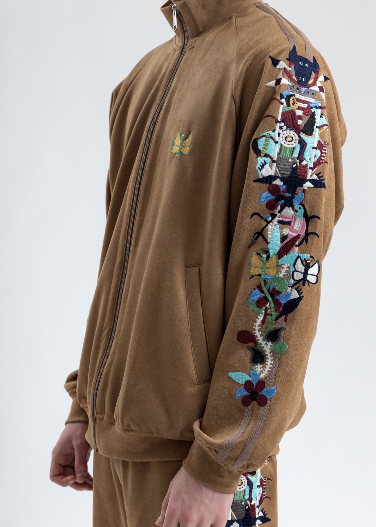 Camel Chaos Embroidery Suede Track Jacket – 017 Shop