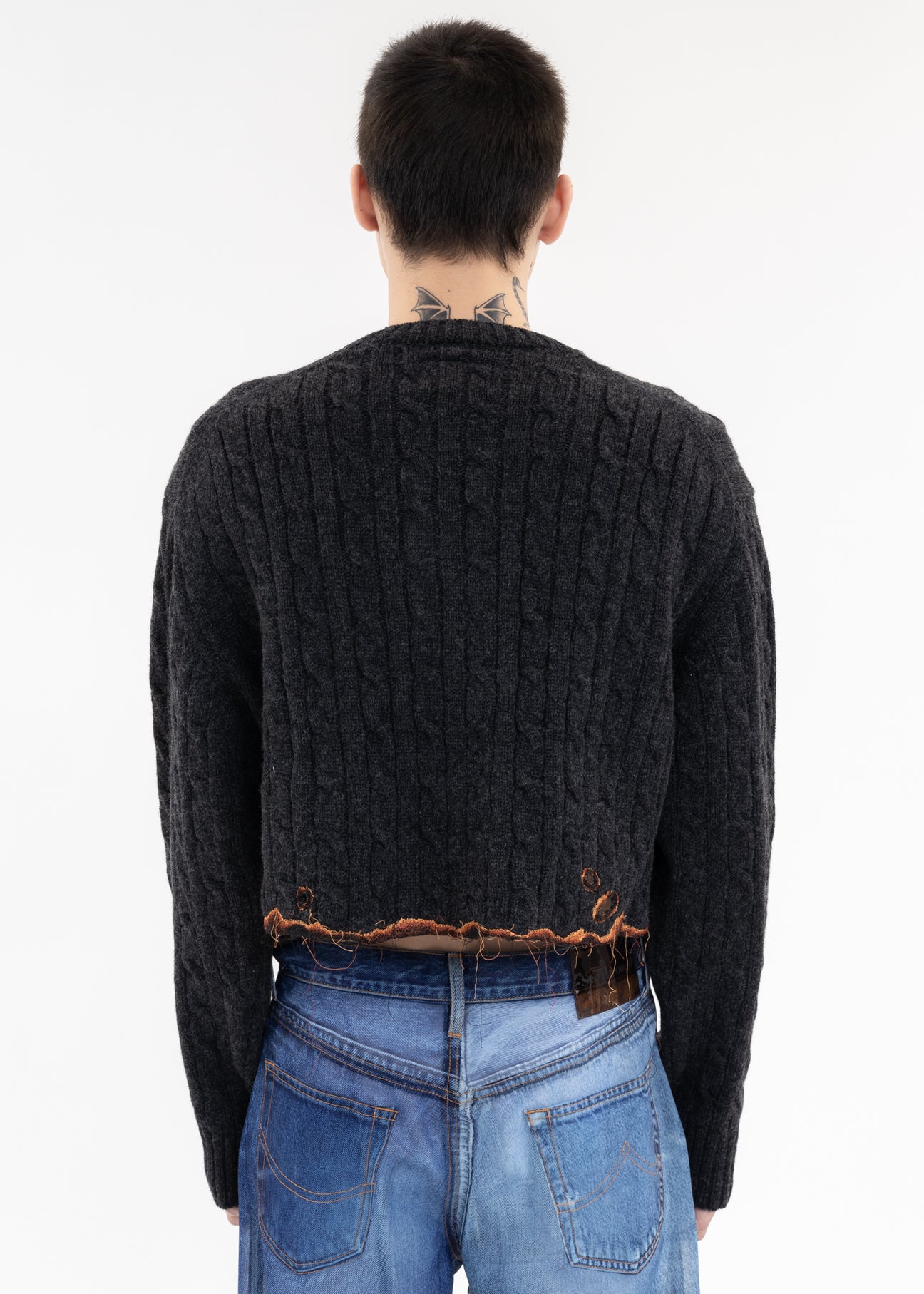 Charcoal BURNING EMBROIDERY KNIT PULLOVER – 017 Shop