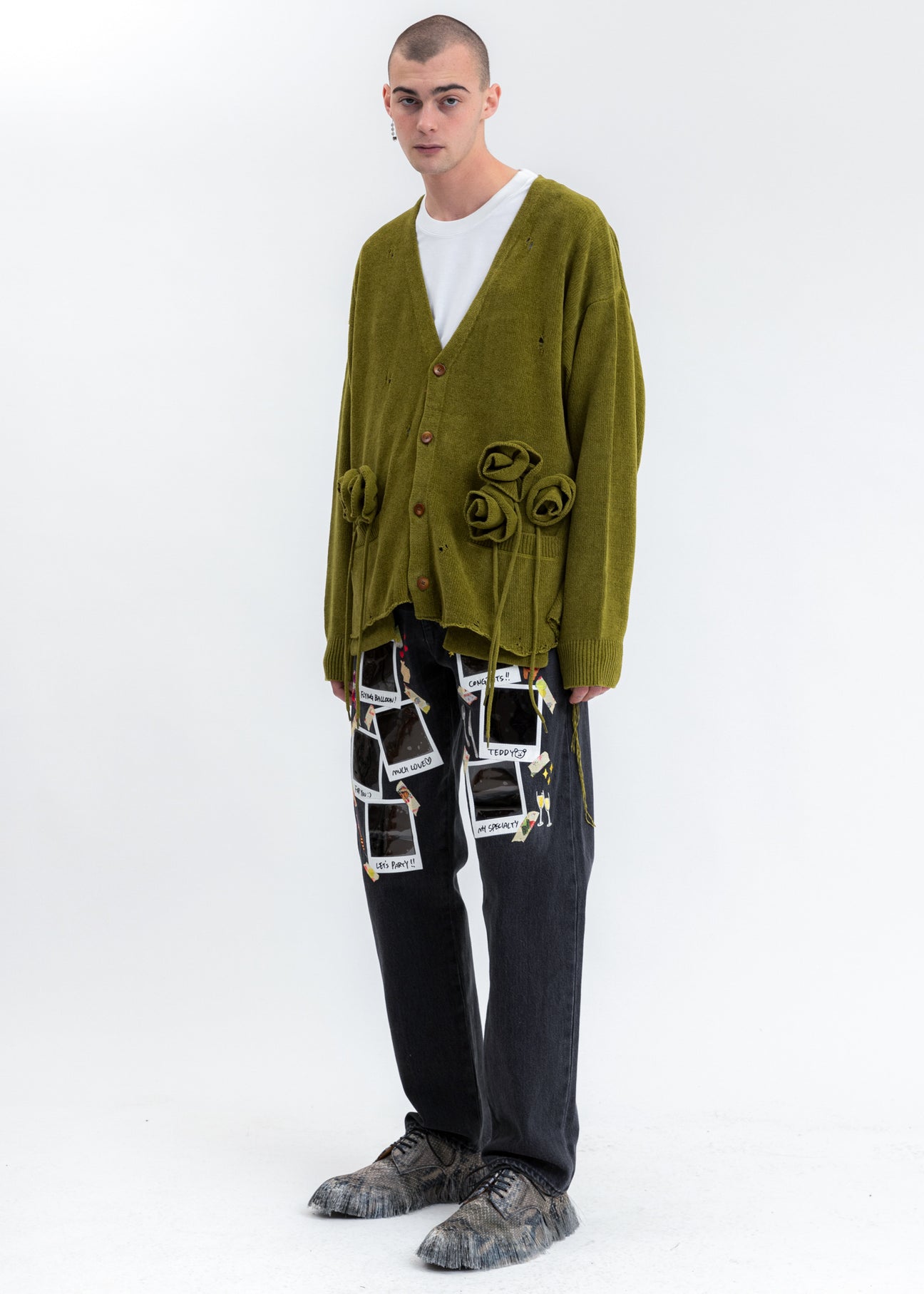 Moss Green Flower Corsage Cardigan – 017 Shop
