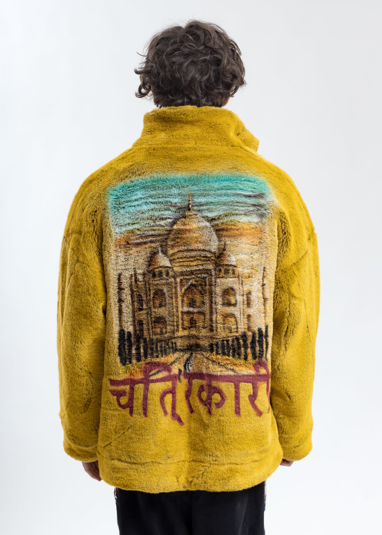 Yellow Hand-Painted Fur Jacket – 017 Shop