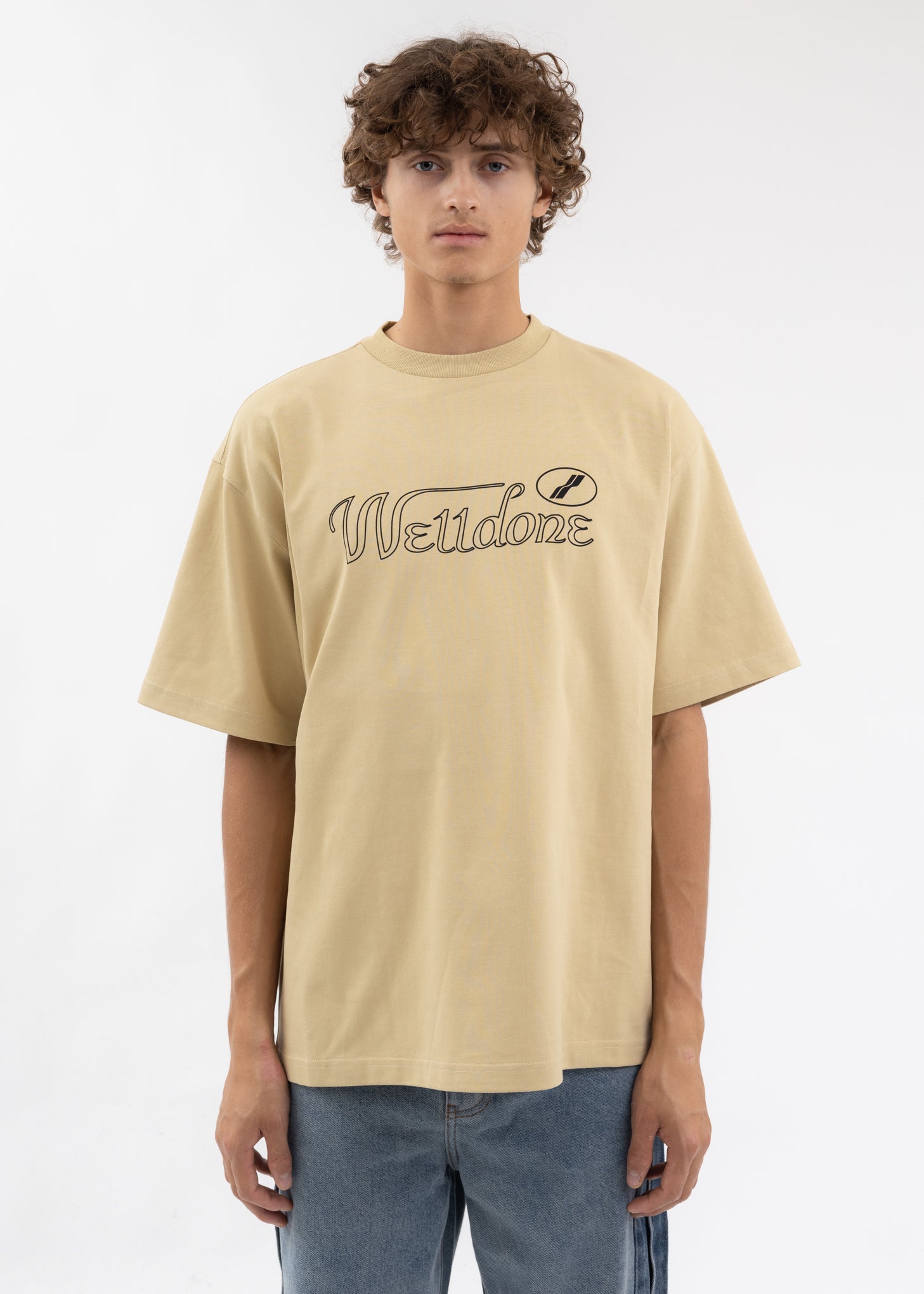 BEIGE CURSIVE SYMBOL LOGO LARGE T-SHIRT – 017 Shop
