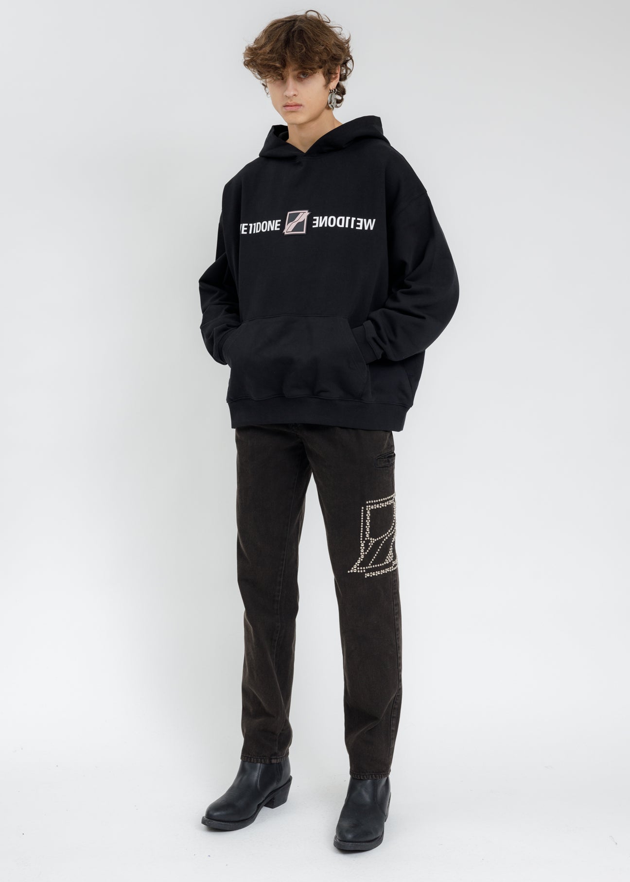 Black WE11DONE Patch Mirror Logo Hoodie – 017 Shop 