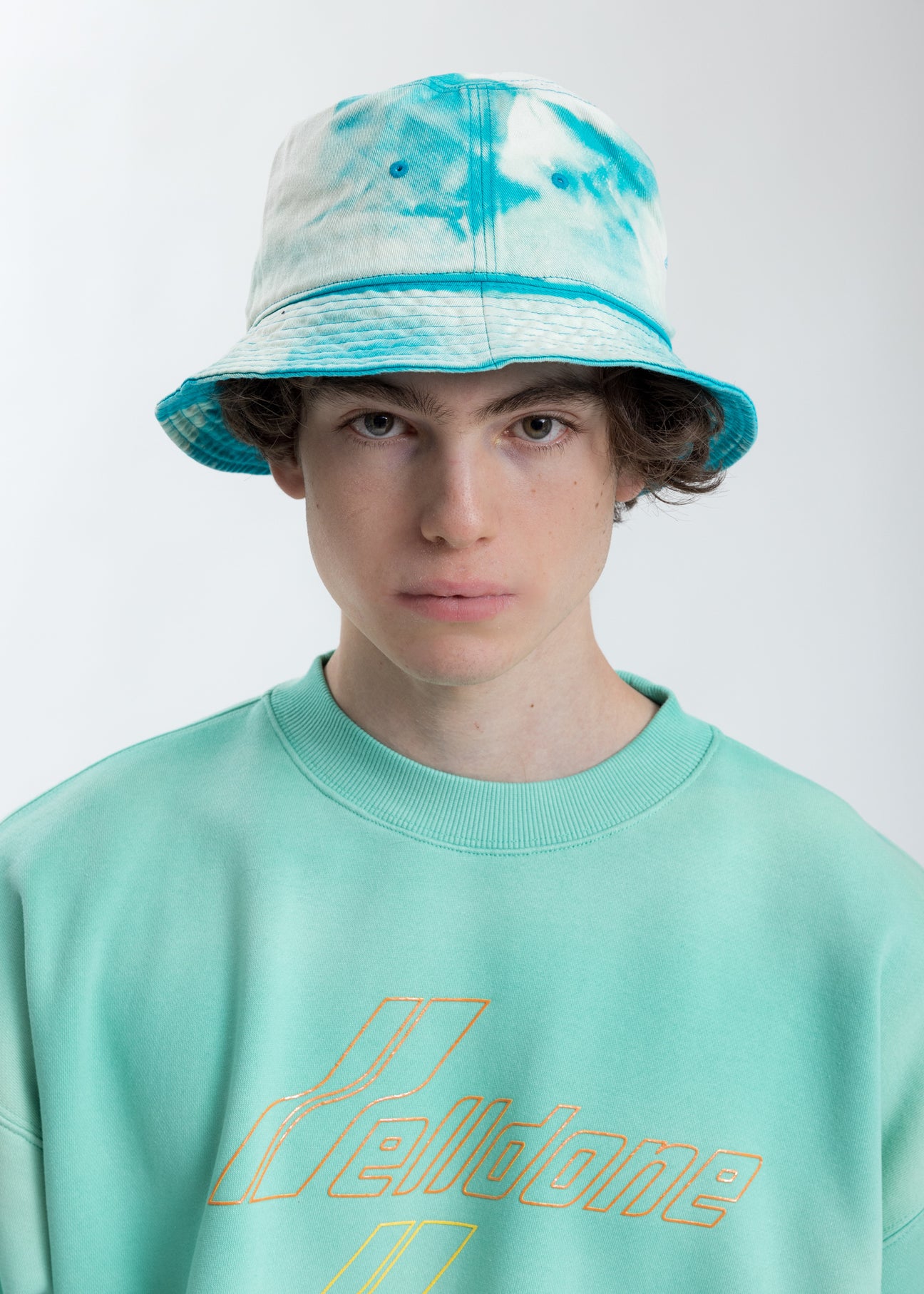 Green Hand Bleached Iridescent Logo Embossed Bucket Hat 017 Shop