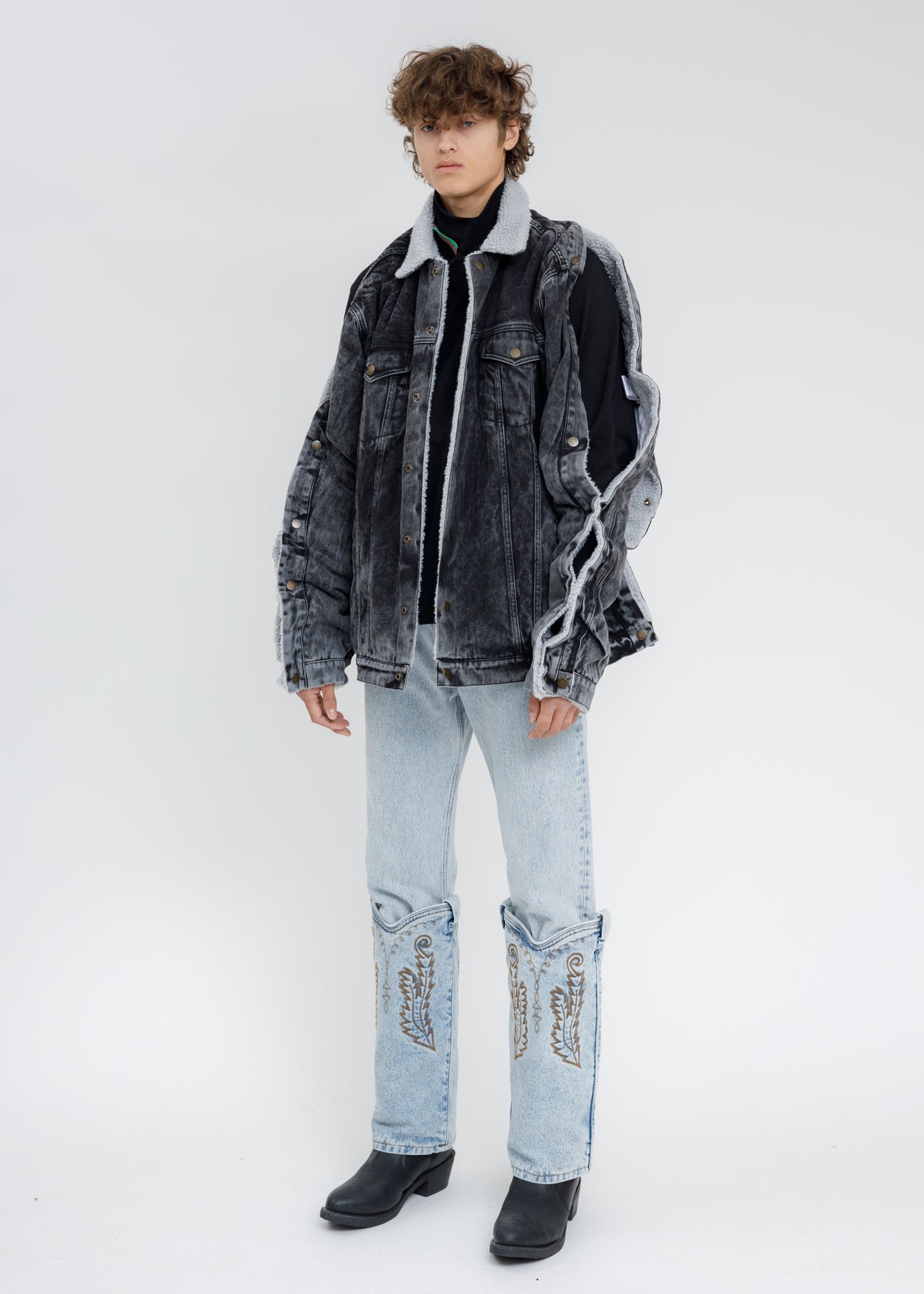 Black Acid Washed Snap Denim Jacket – 017 Shop