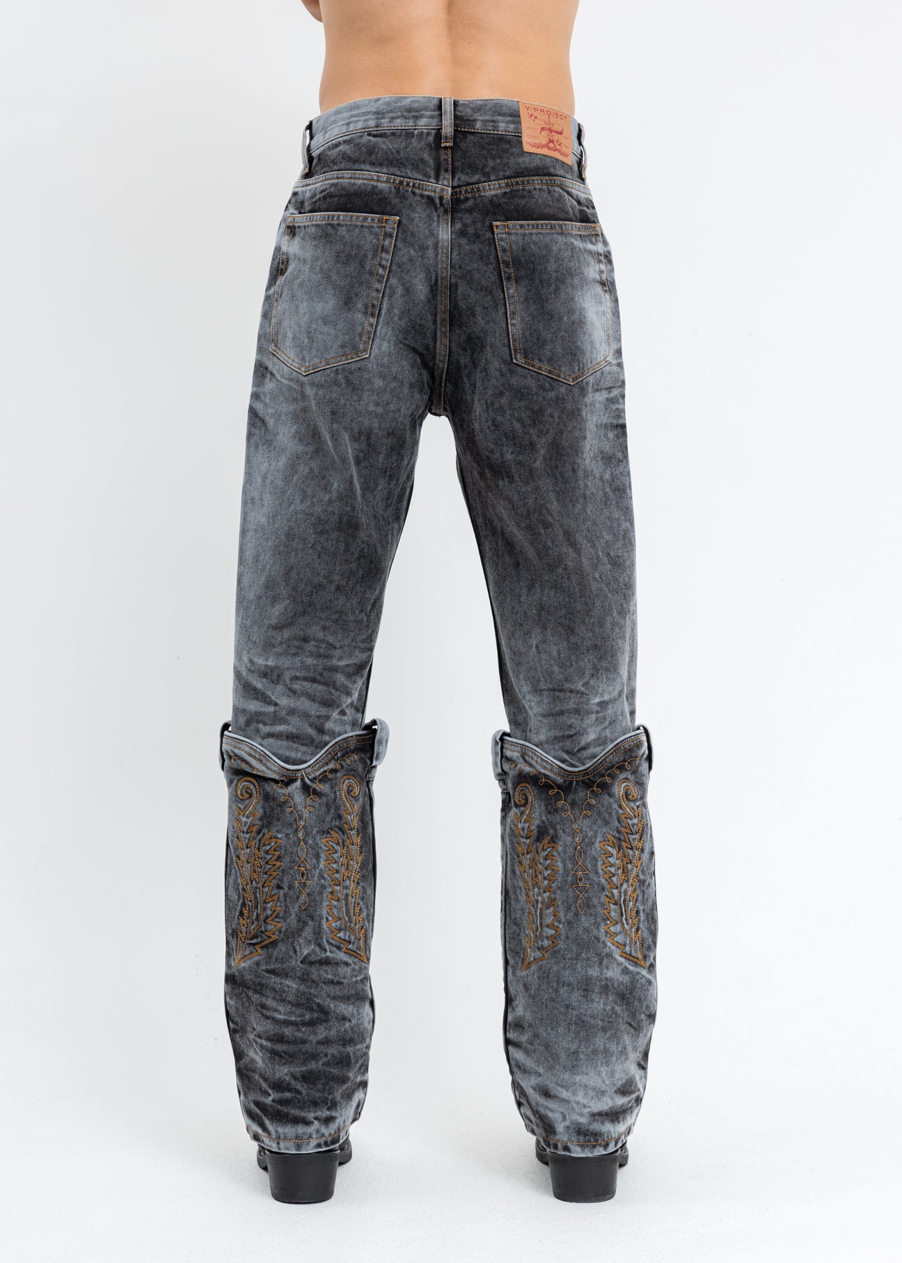Black Acid Wash Cowboy Cuff Jeans – 017 Shop