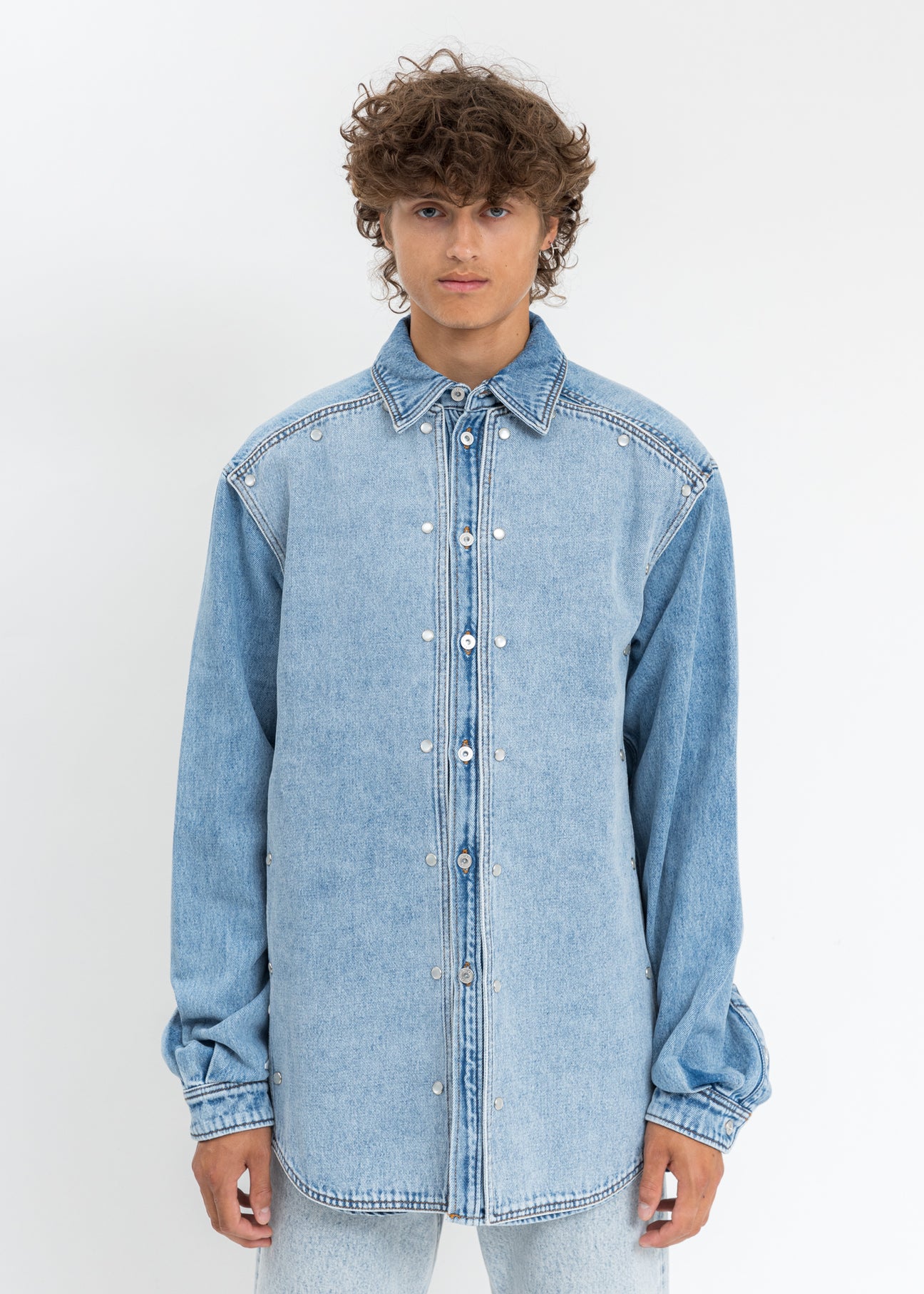 Ice Blue Snap Panel Denim Shirt – 017 Shop
