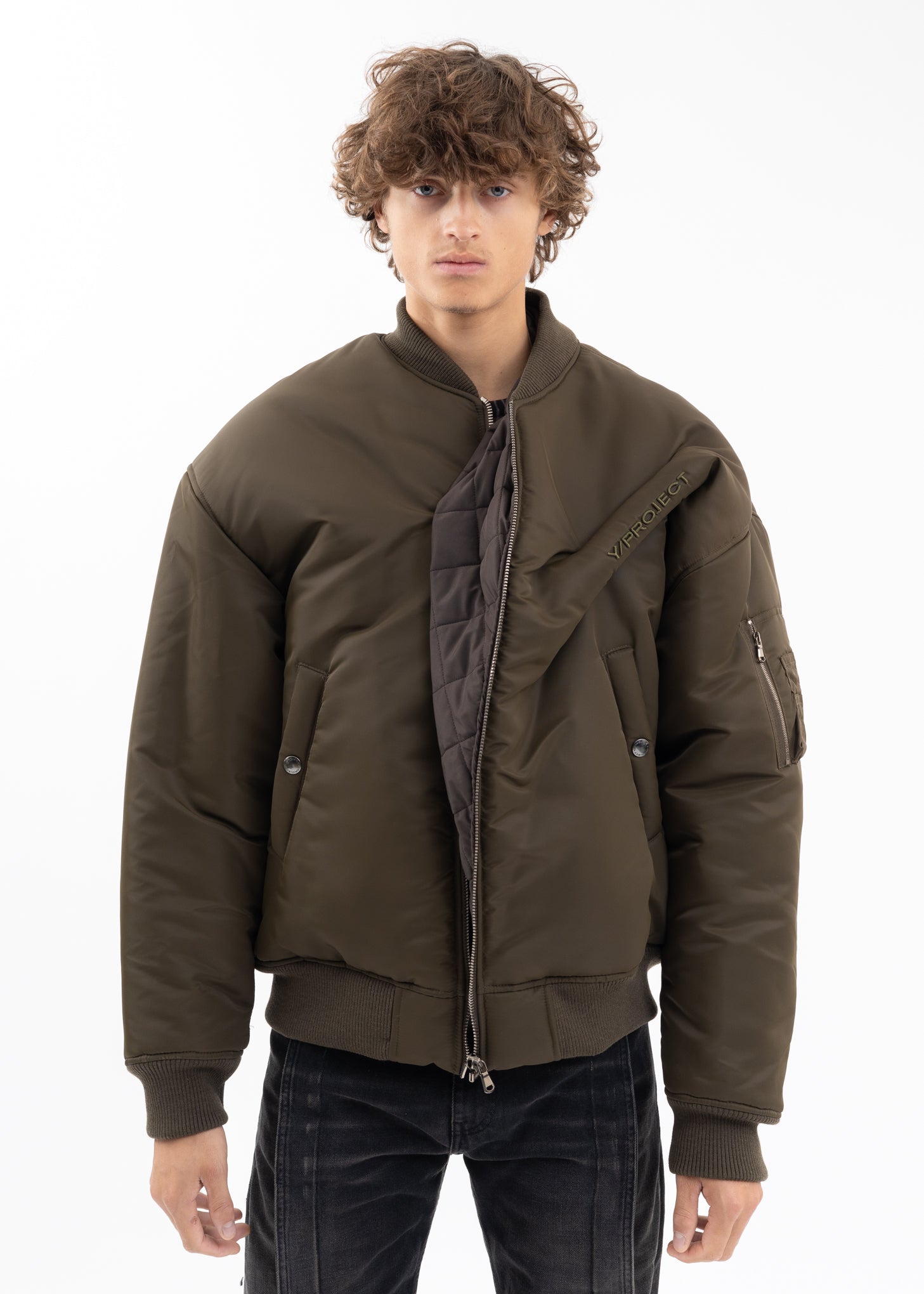 ARMY GREEN PINCHED LOGO BOMBER – 017 Shop