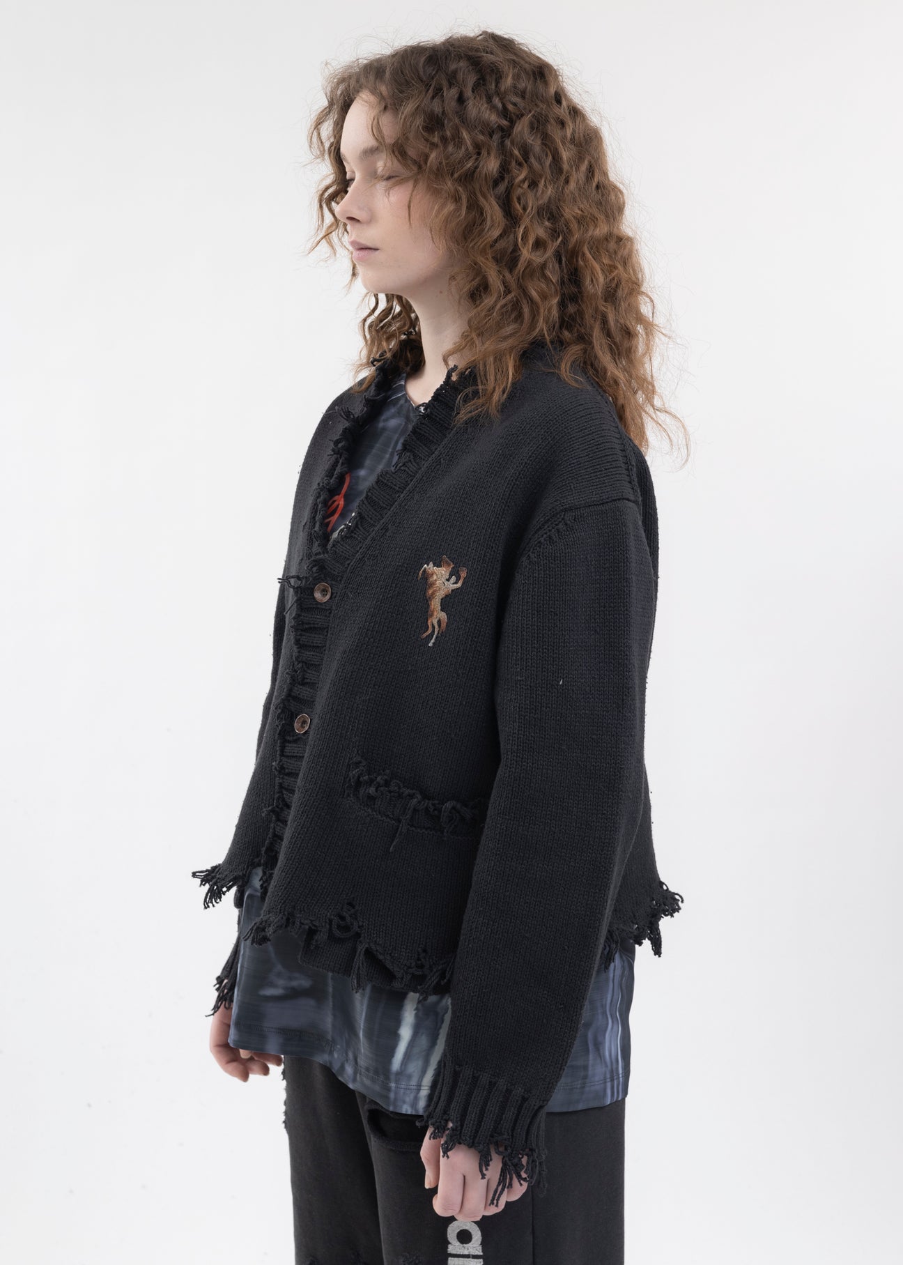 BLACK OVERSIZED CUT-OFF CARDIGAN – 017 Shop