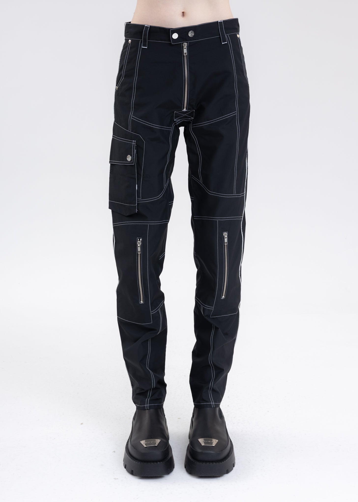 BLACK BIKER TROUSERS WITH EXPOSED ZIPS – 017 Shop