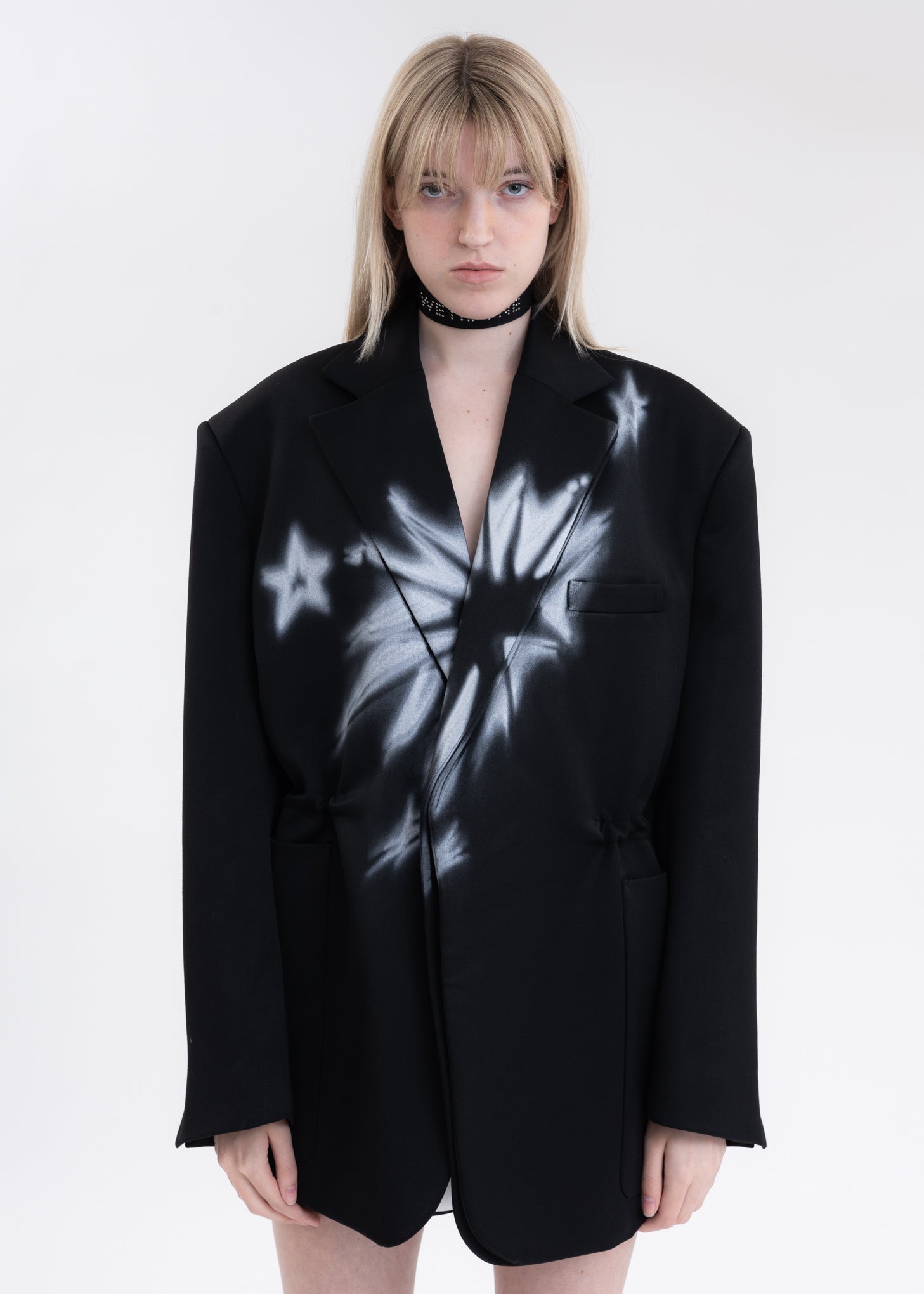 Id Jacket With String BLACK WAIST STRING JACKET WITH STAR PRINT – 017 Shop