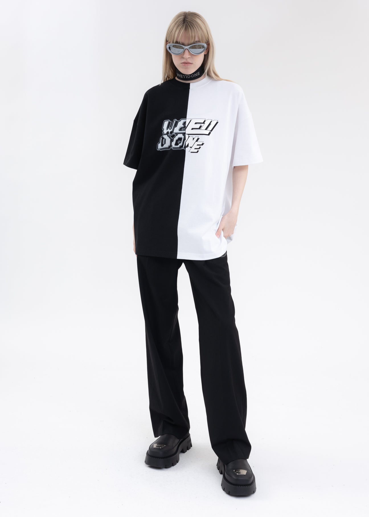 BLACK/WHITE HALF AND HALF T-SHIRT – 017 Shop