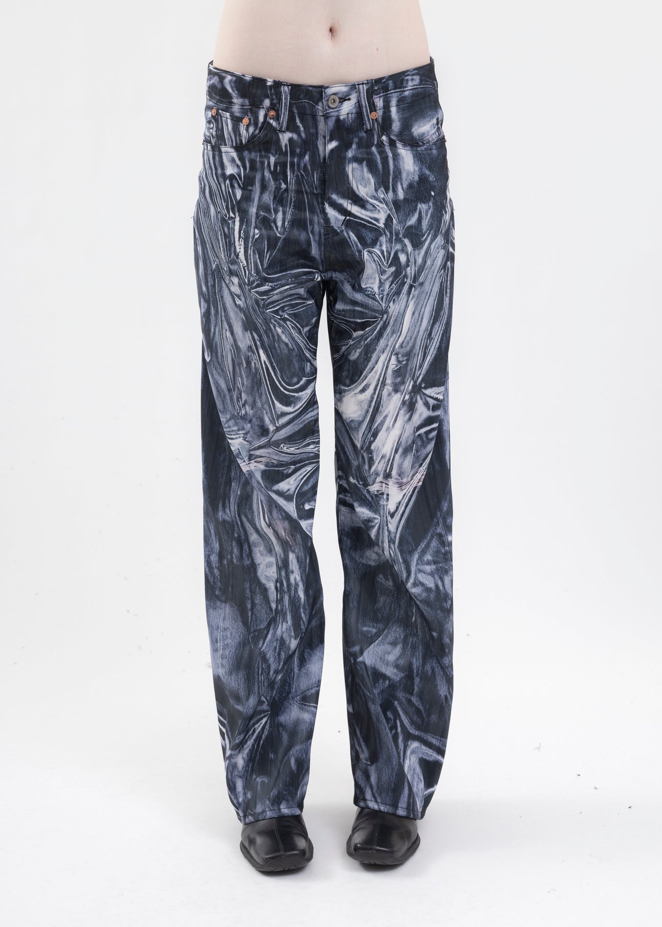 BLACK MIRAGE PRINTED DENIM PANTS – 017 Shop