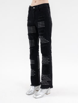 Missakso Y2K Hollow Out Flare Pants Black/White High Waist