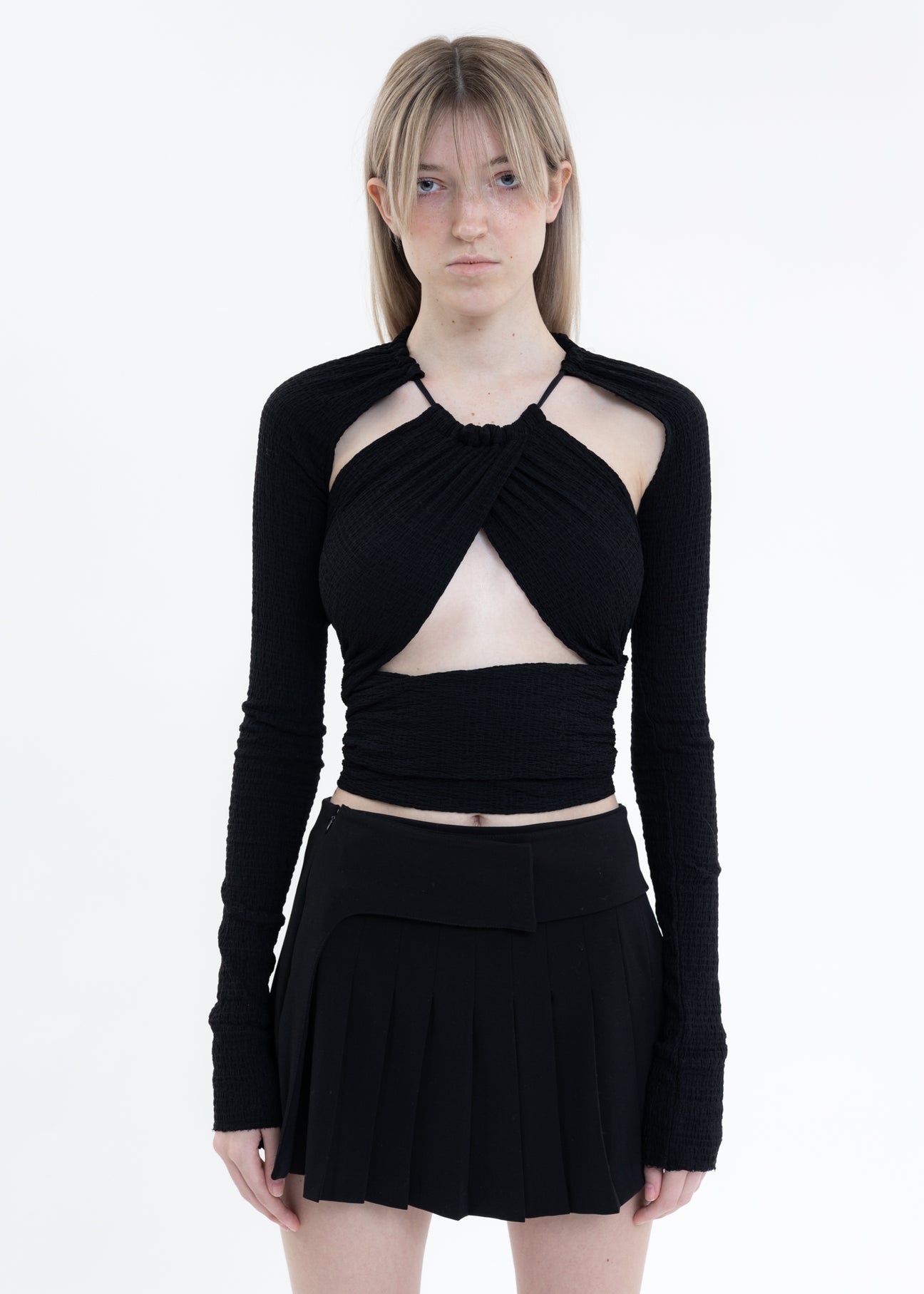 black wrap halter top