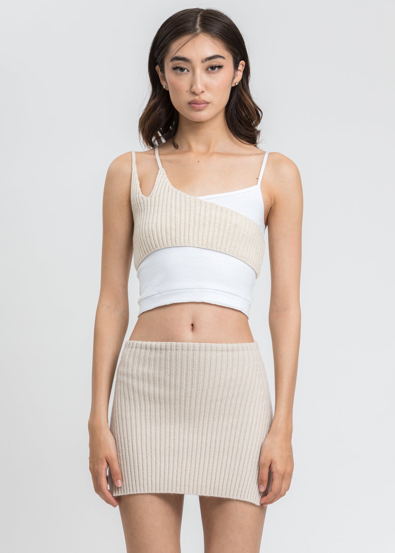 Danielle Guizio factory Bi-Layer Knit Tank - Cream