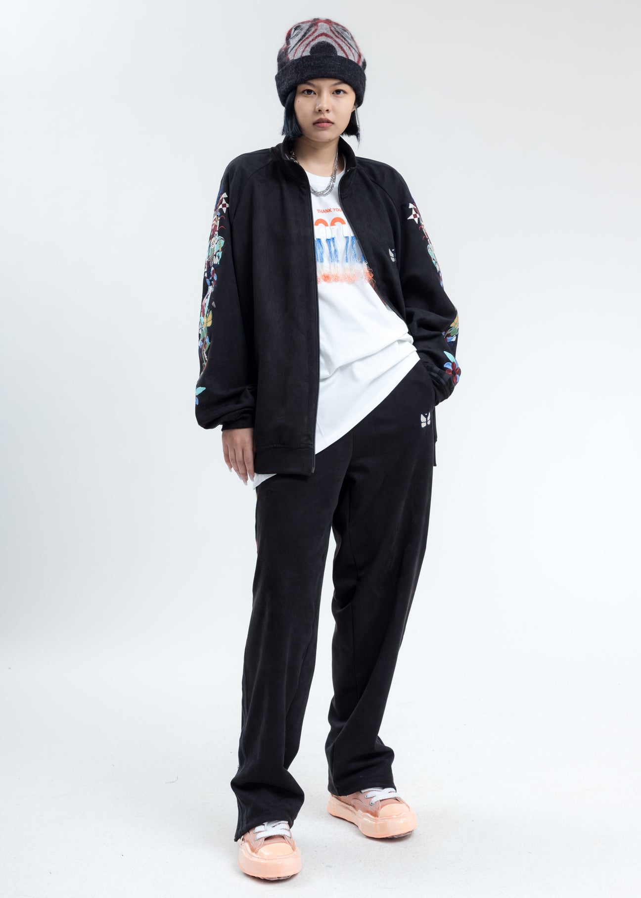 Black Chaos Embroidery Suede Track Jacket – 017 Shop