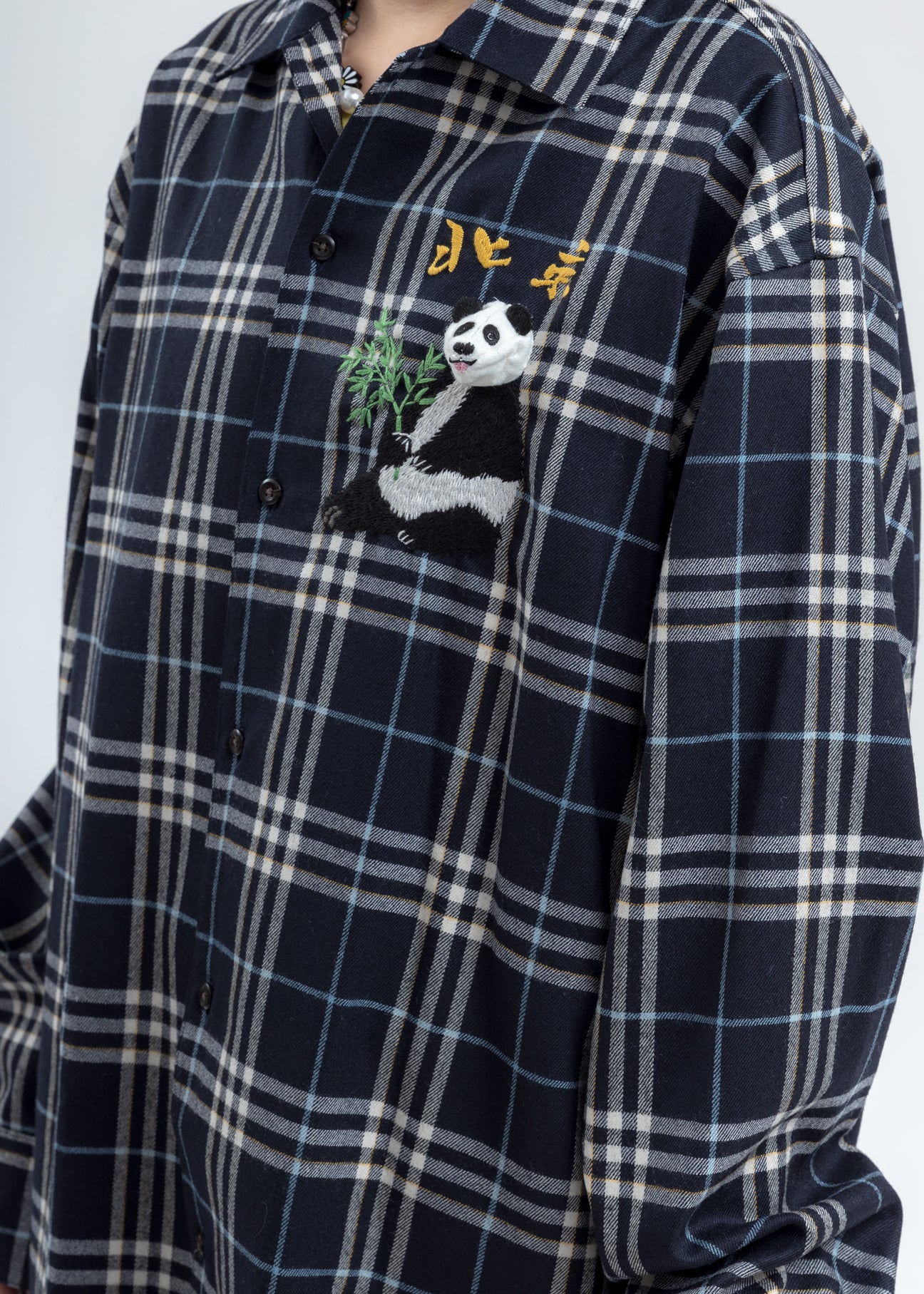 Navy Puppet Animal Embroidery Check Shirt – 017 Shop