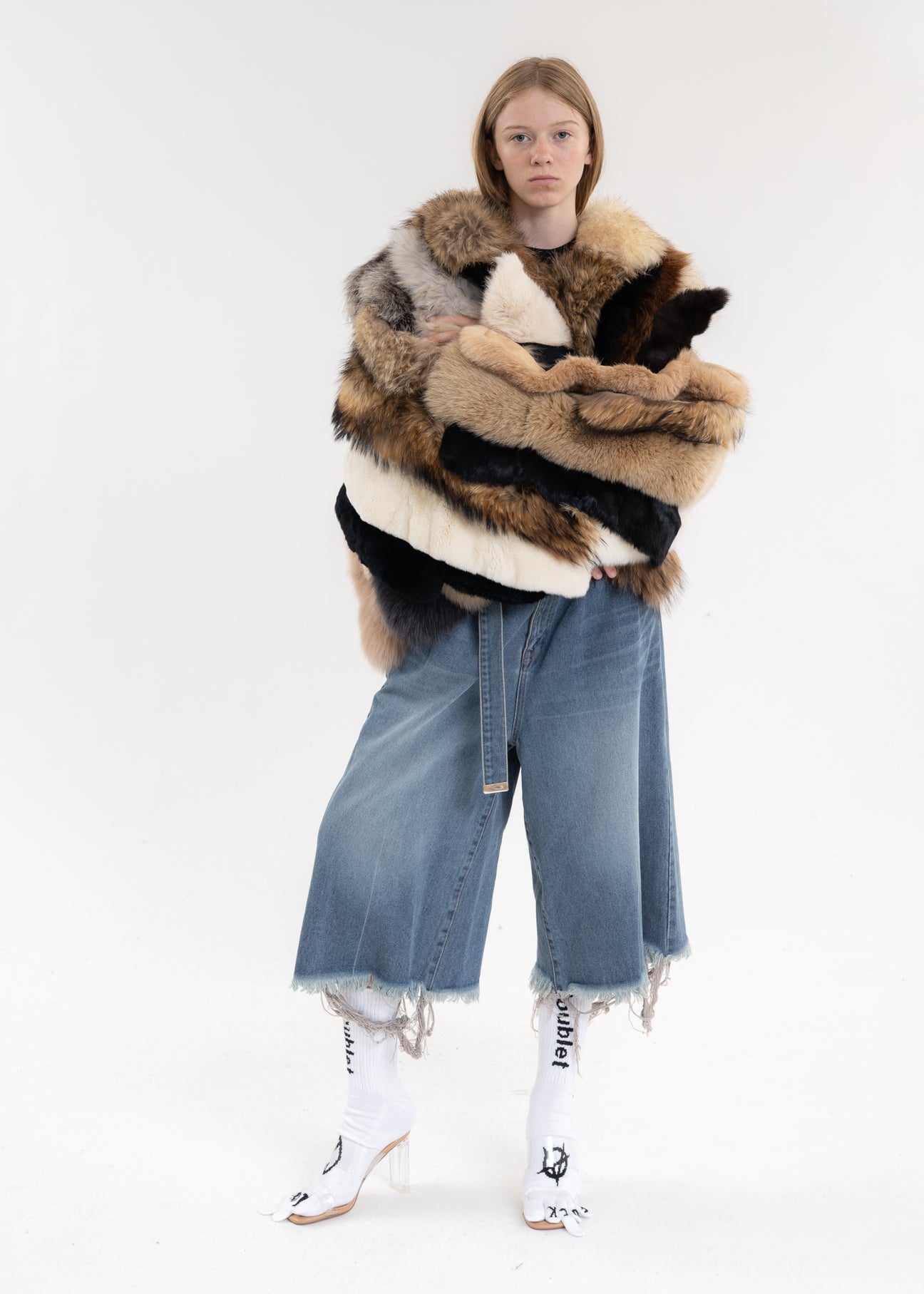 Indigo RECYCLE DENIM CUT-OFF WIDE PANTS – 017 Shop