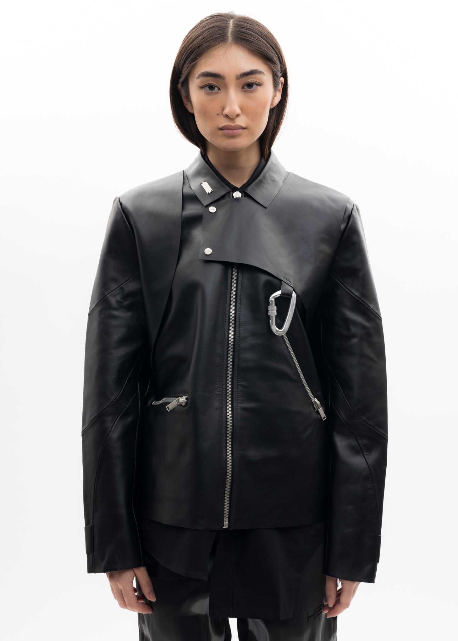 Black Leather Jacket W. CARABINER – 017 Shop