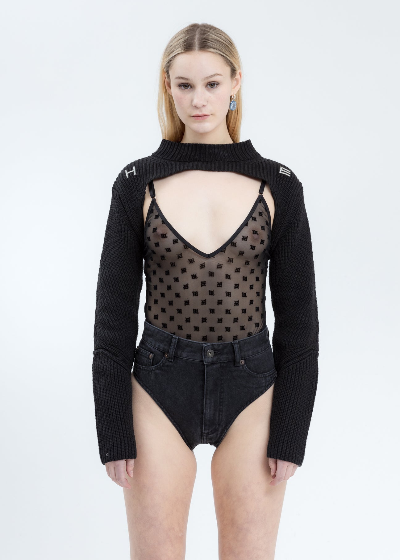 Black Open Bust Cropped Sweater 017 Shop