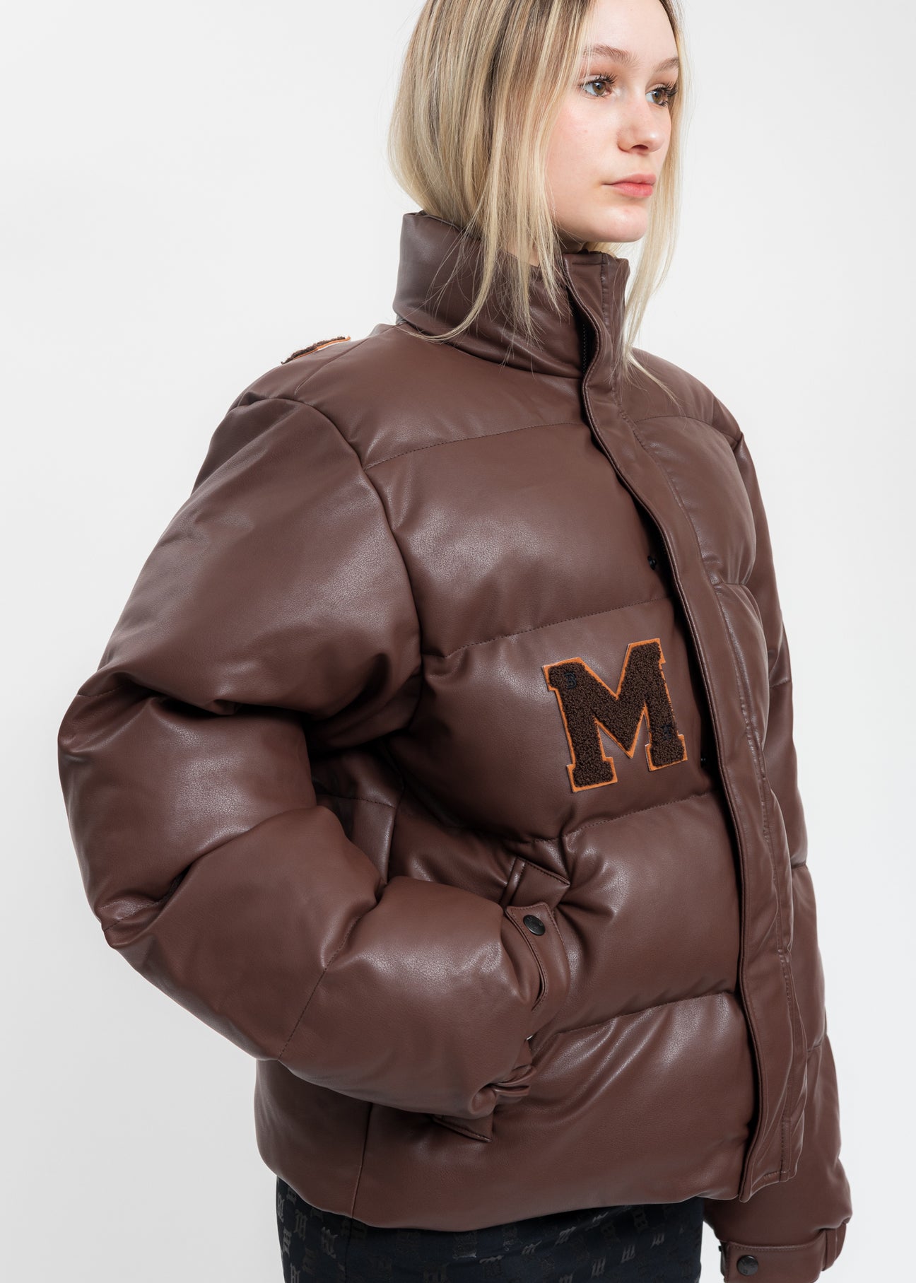 Brown Vegan Leather Campus Puffer Jacket – 017 Shop