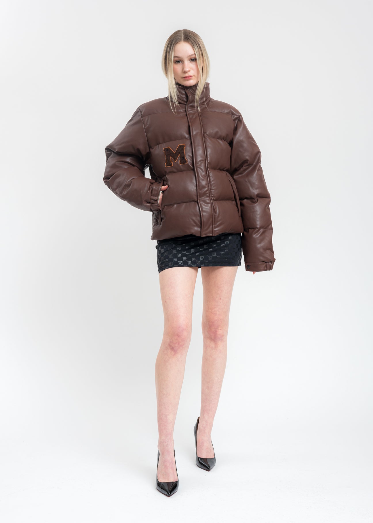 Brown Vegan Leather Campus Puffer Jacket – 017 Shop
