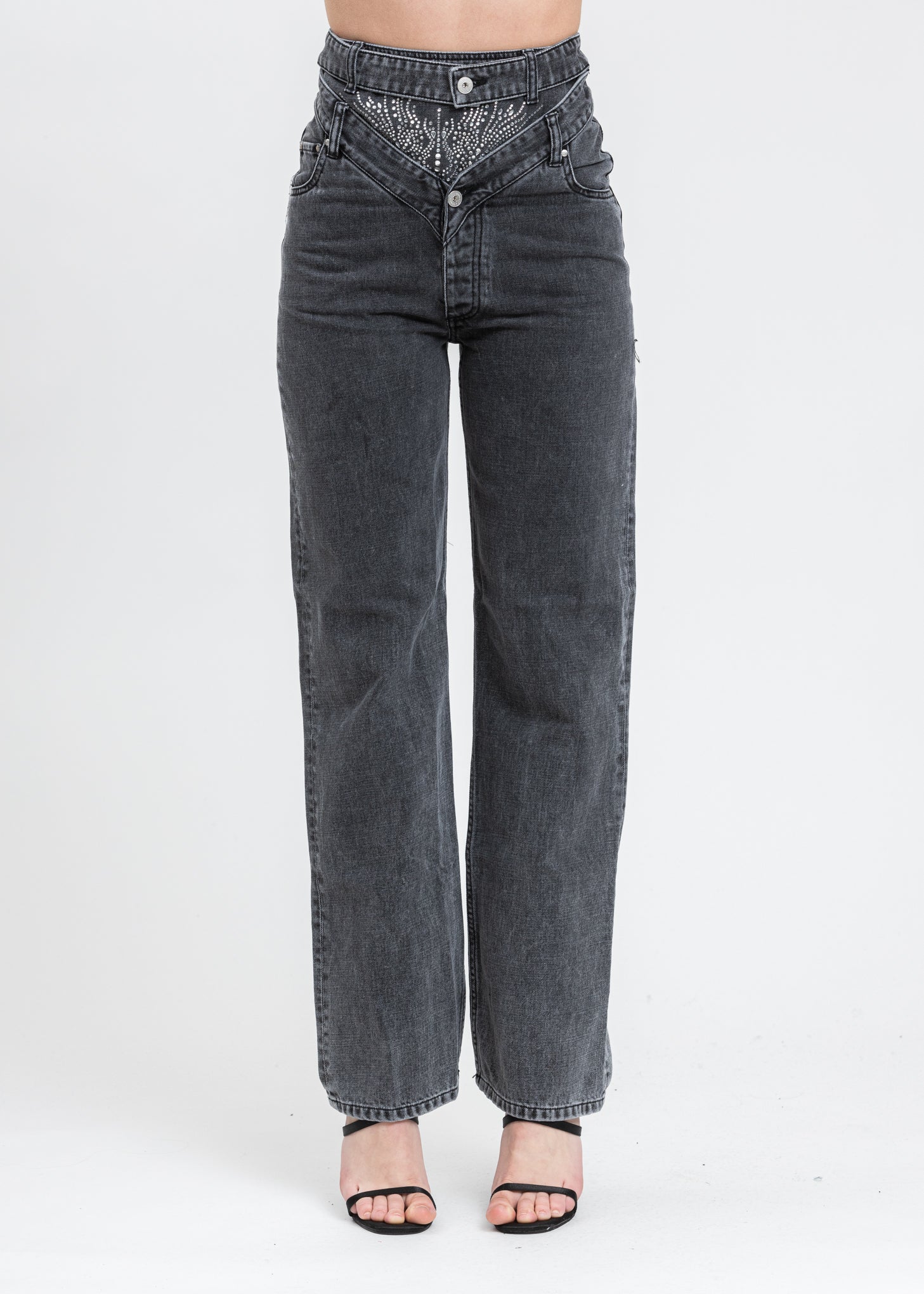 Dark Grey Crystal Rhinestone Jeans – 017 Shop