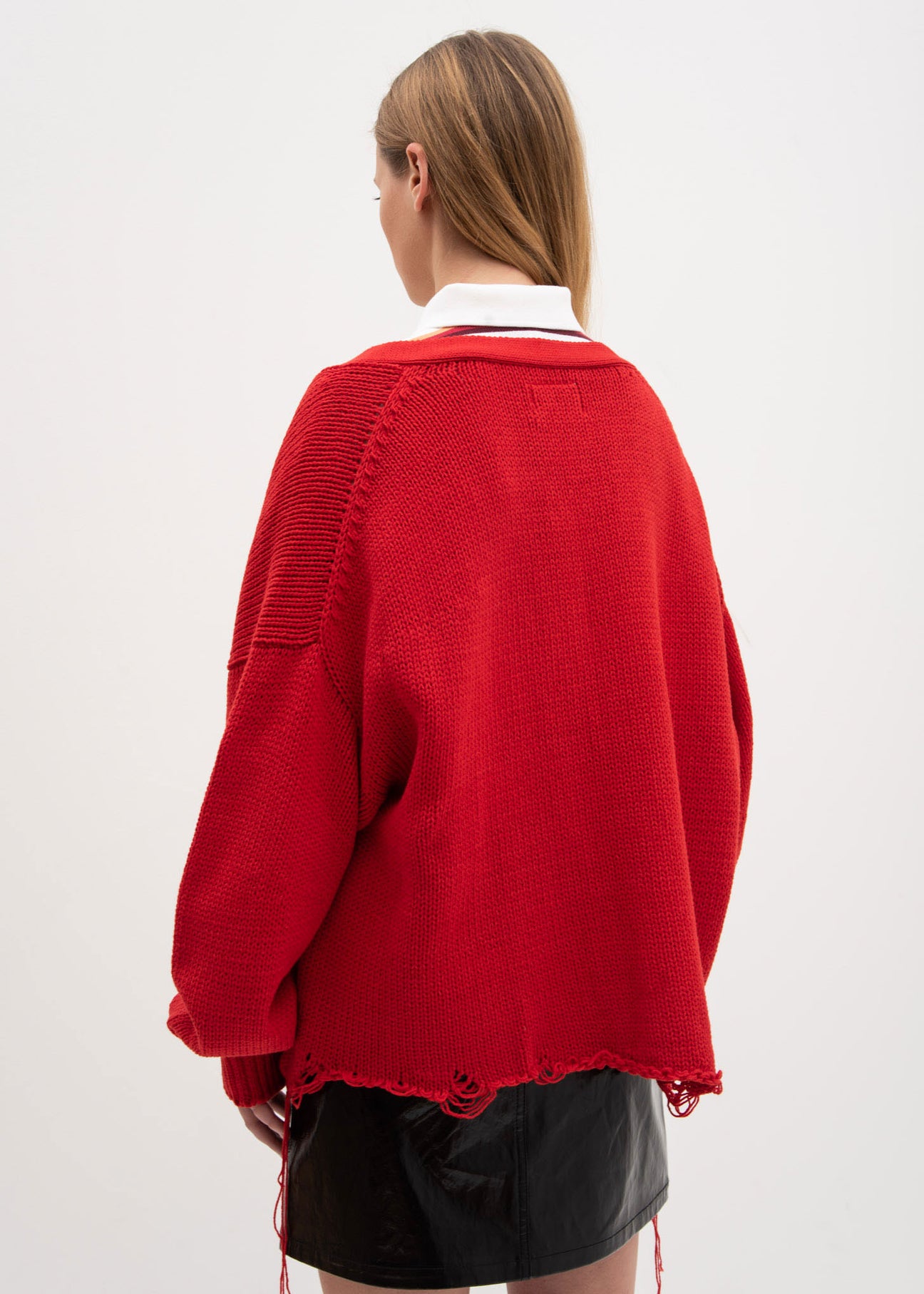 Doublet Red 3D Patch Cut Off Cardigan | Garmentory