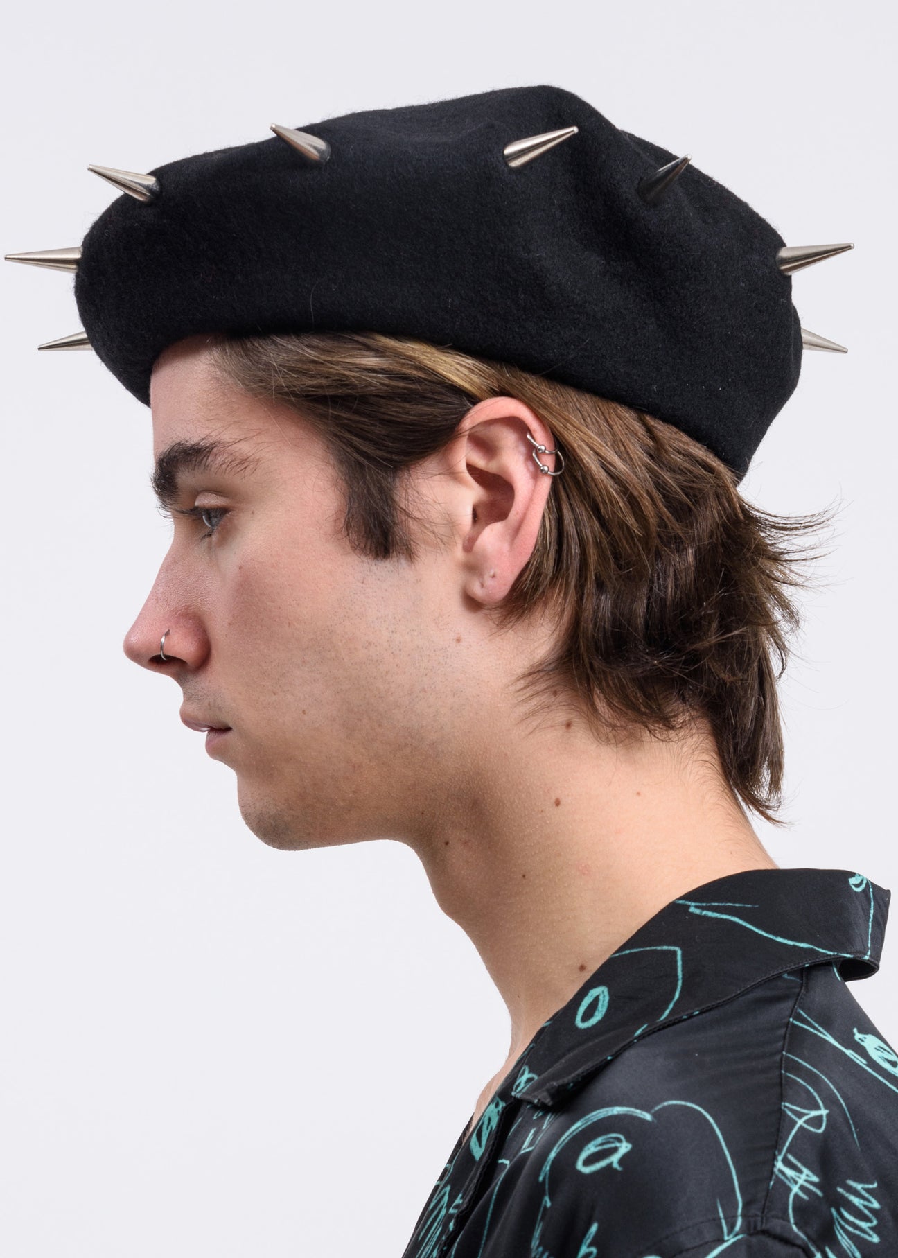 Black Stud beret Military-Beret-with-Studs-in-  main image 3