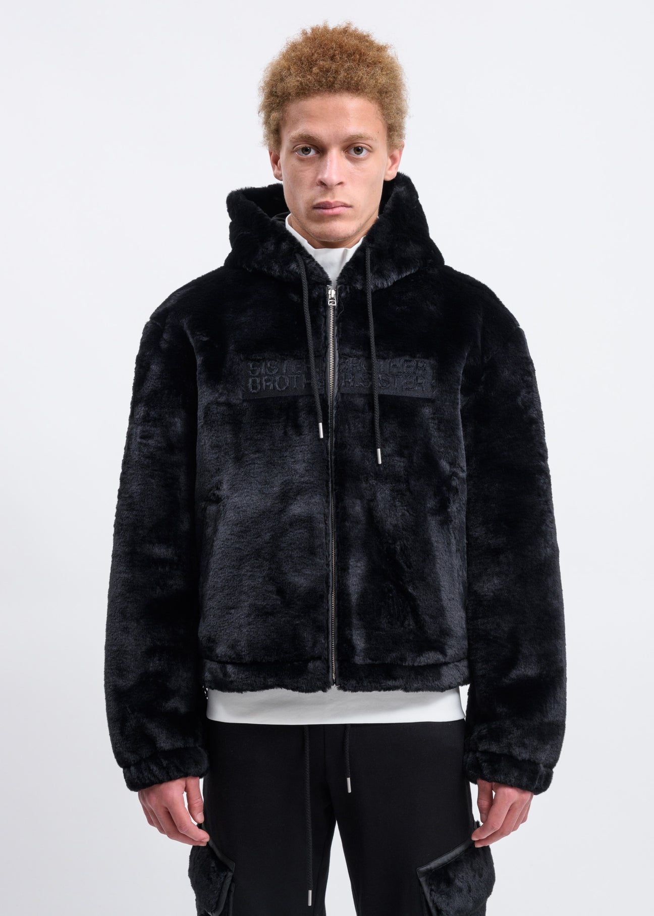 Black fur zip up hoodie sale