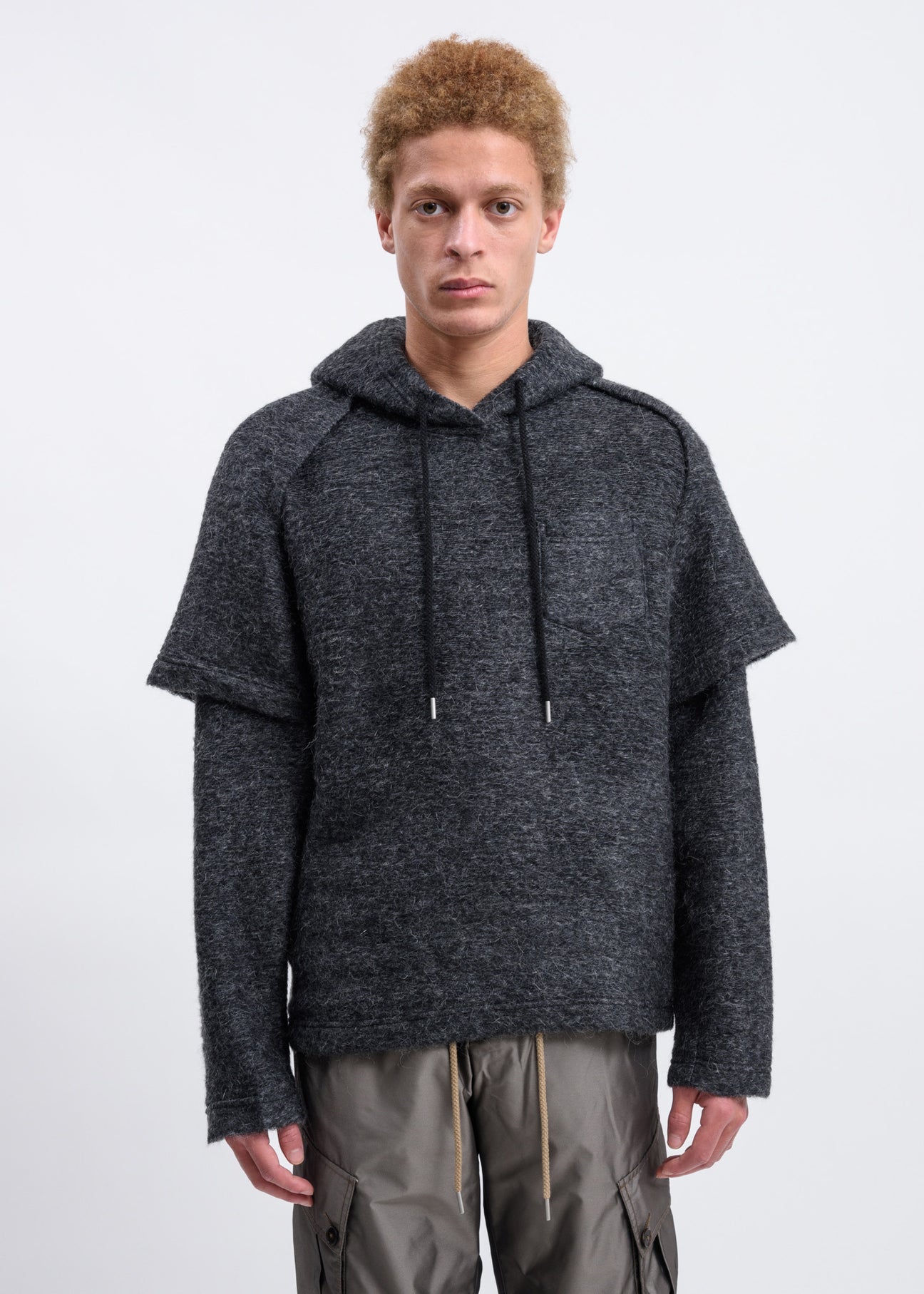 Grey Layered Sleeve Oversized Hoodie