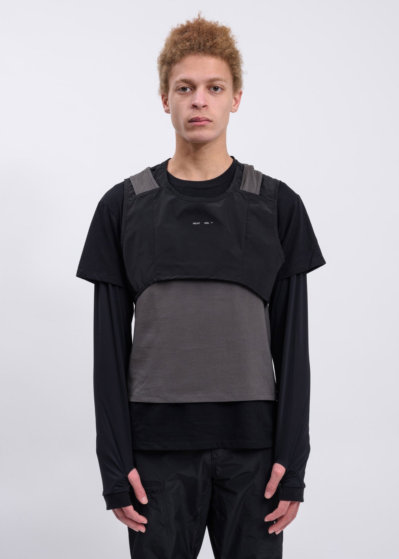 Black And Grey Long Sleeve T-shirt W. Layered Vest – 017 Shop