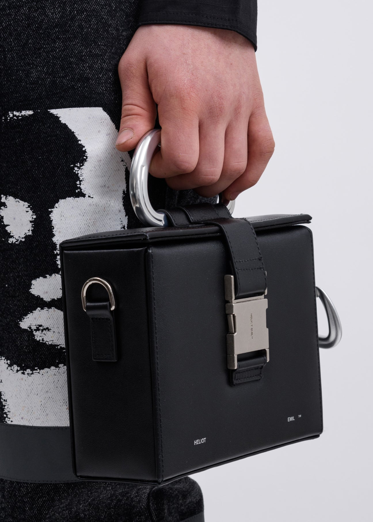 Black leather box bag top
