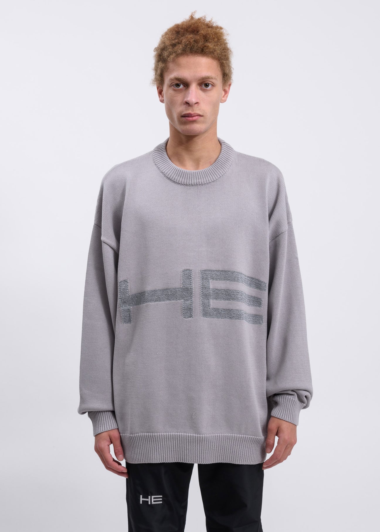 Grey Knit Sweater With Reflective Graphics 017 Shop