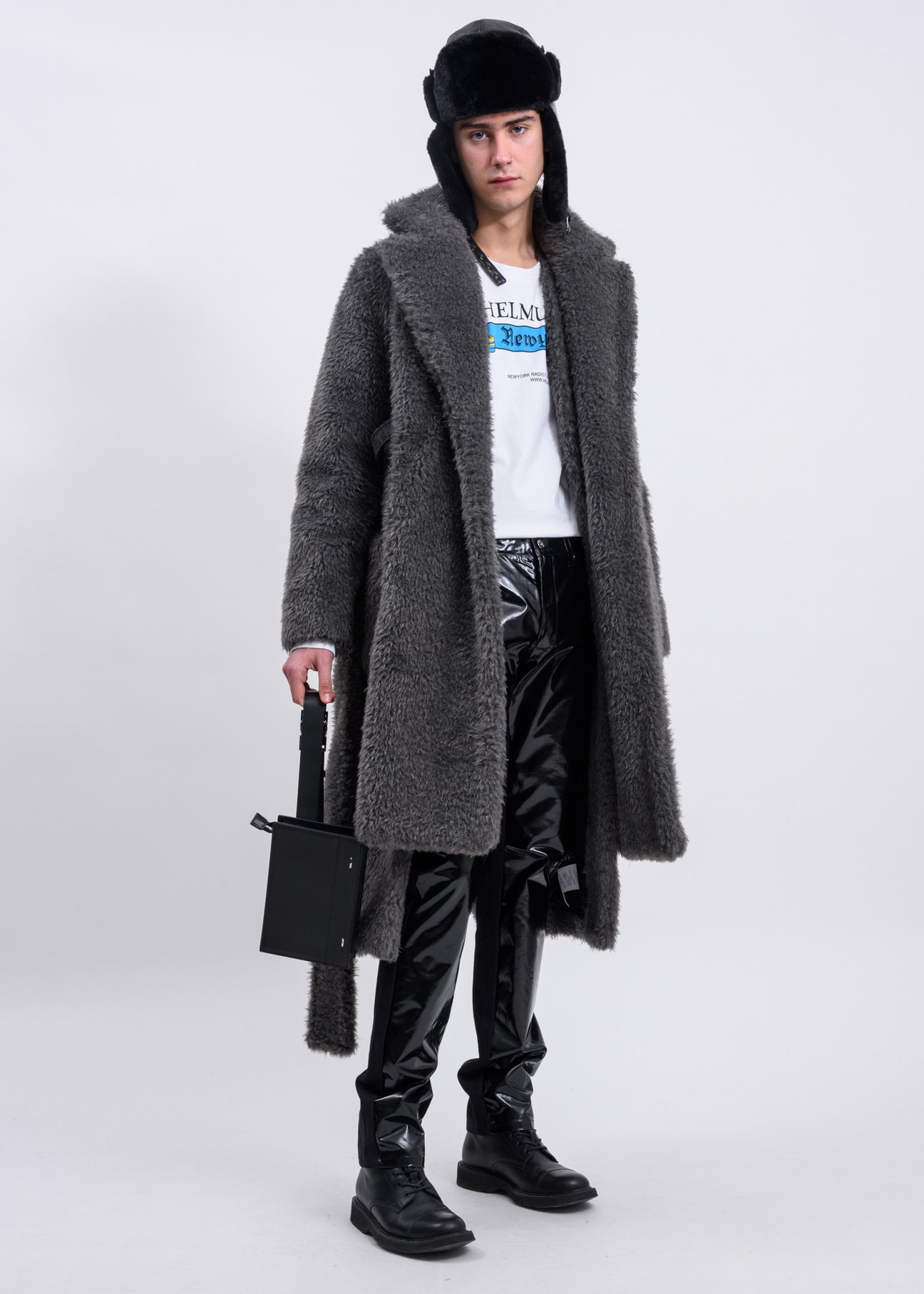Charcoal Shaggy Fur Belted Coat – 017 Shop