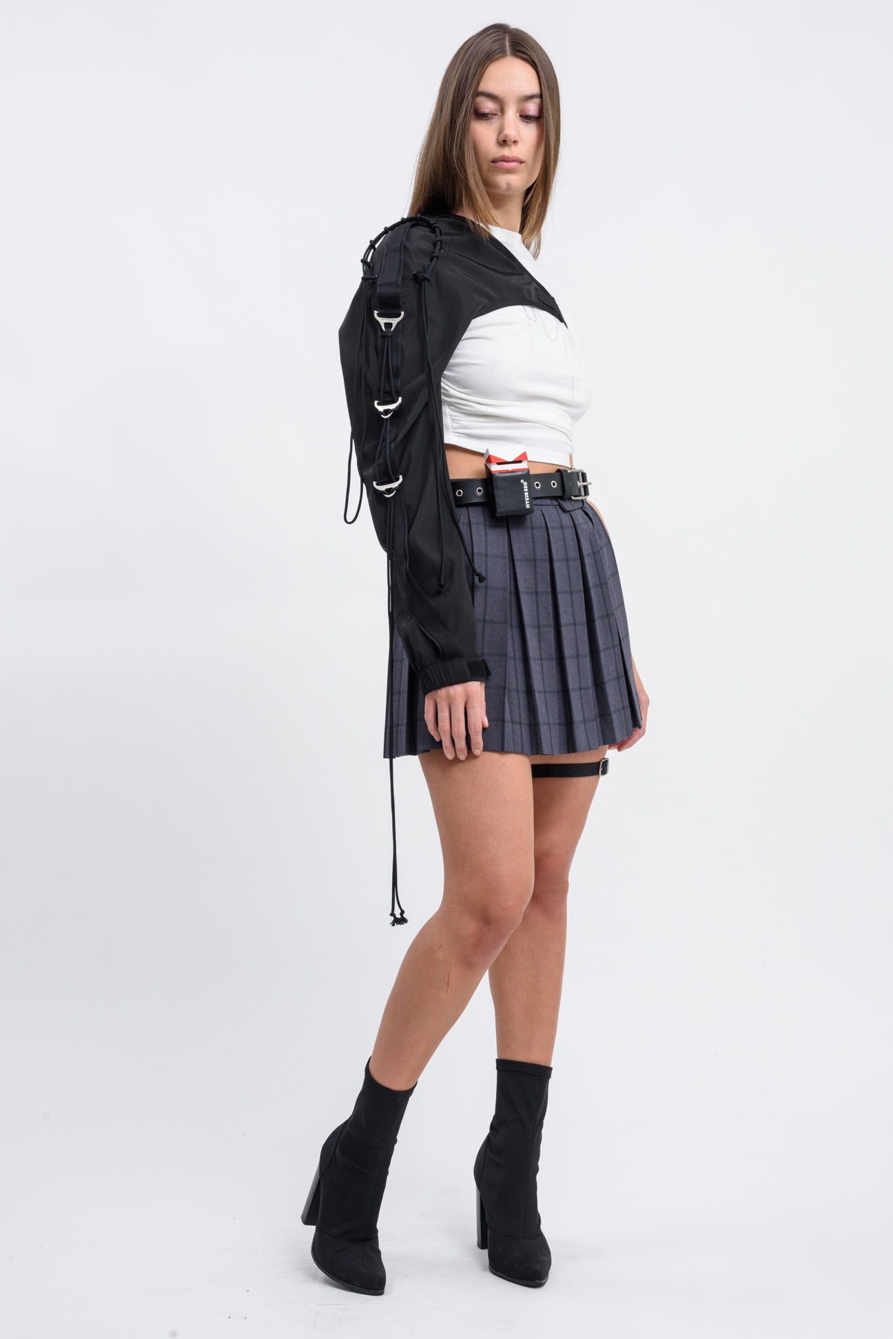 Dark Grey Pleated Skirt w Garter Belt 017 Shop