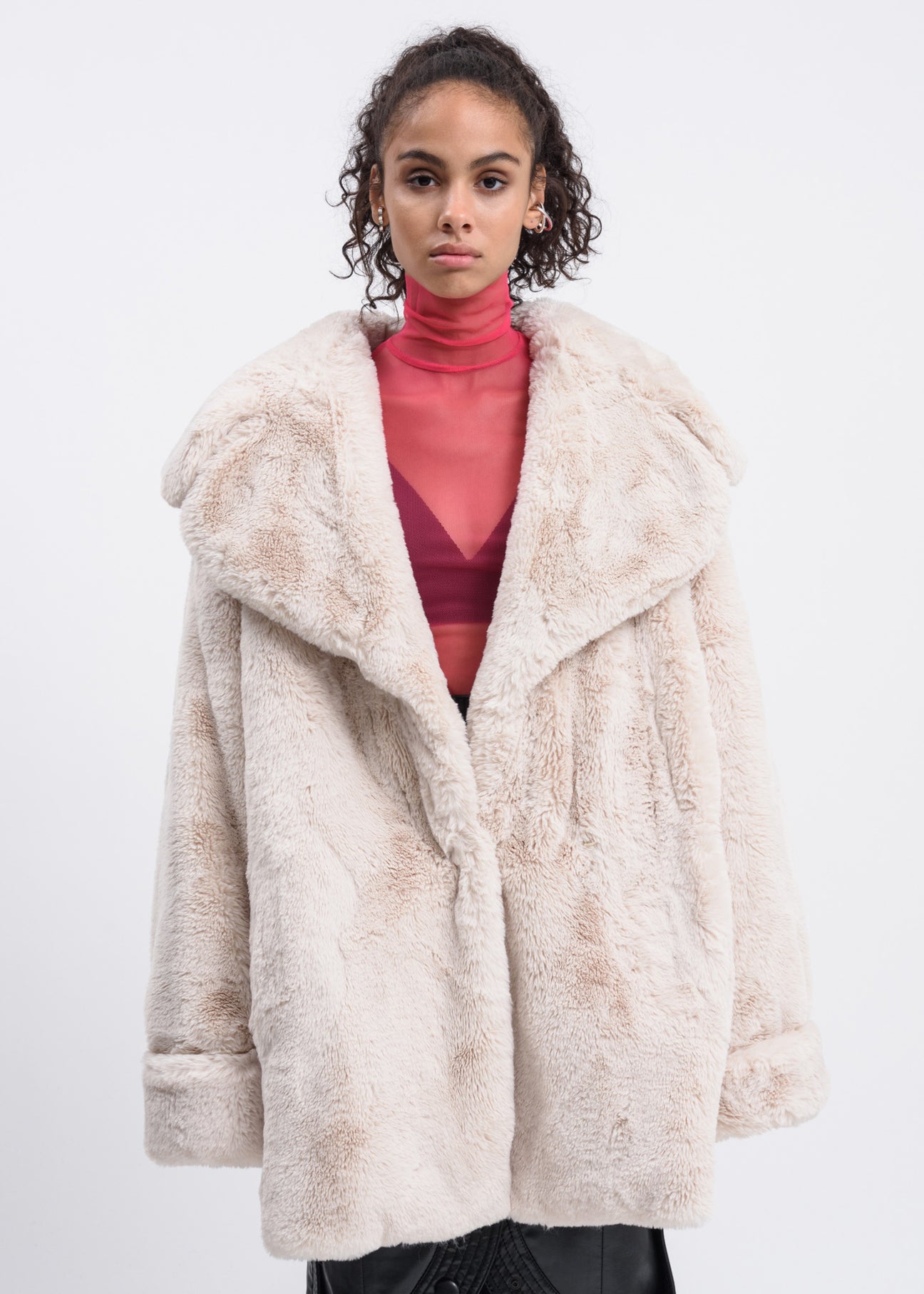 Ivory faux fur coat deals