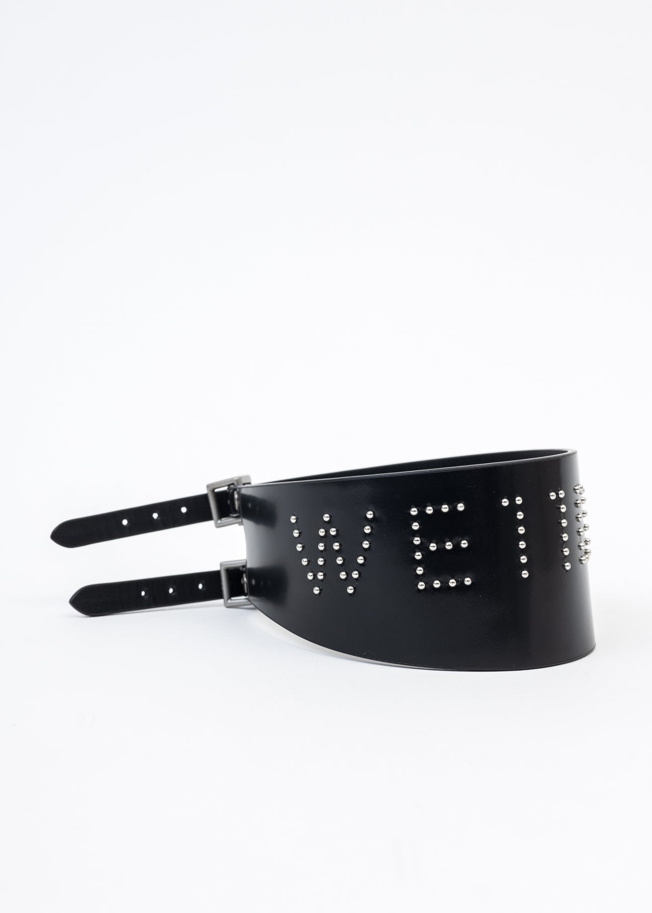 BLACK LOGO STUD WIDE DOUBLE BUCKLE CHOKER