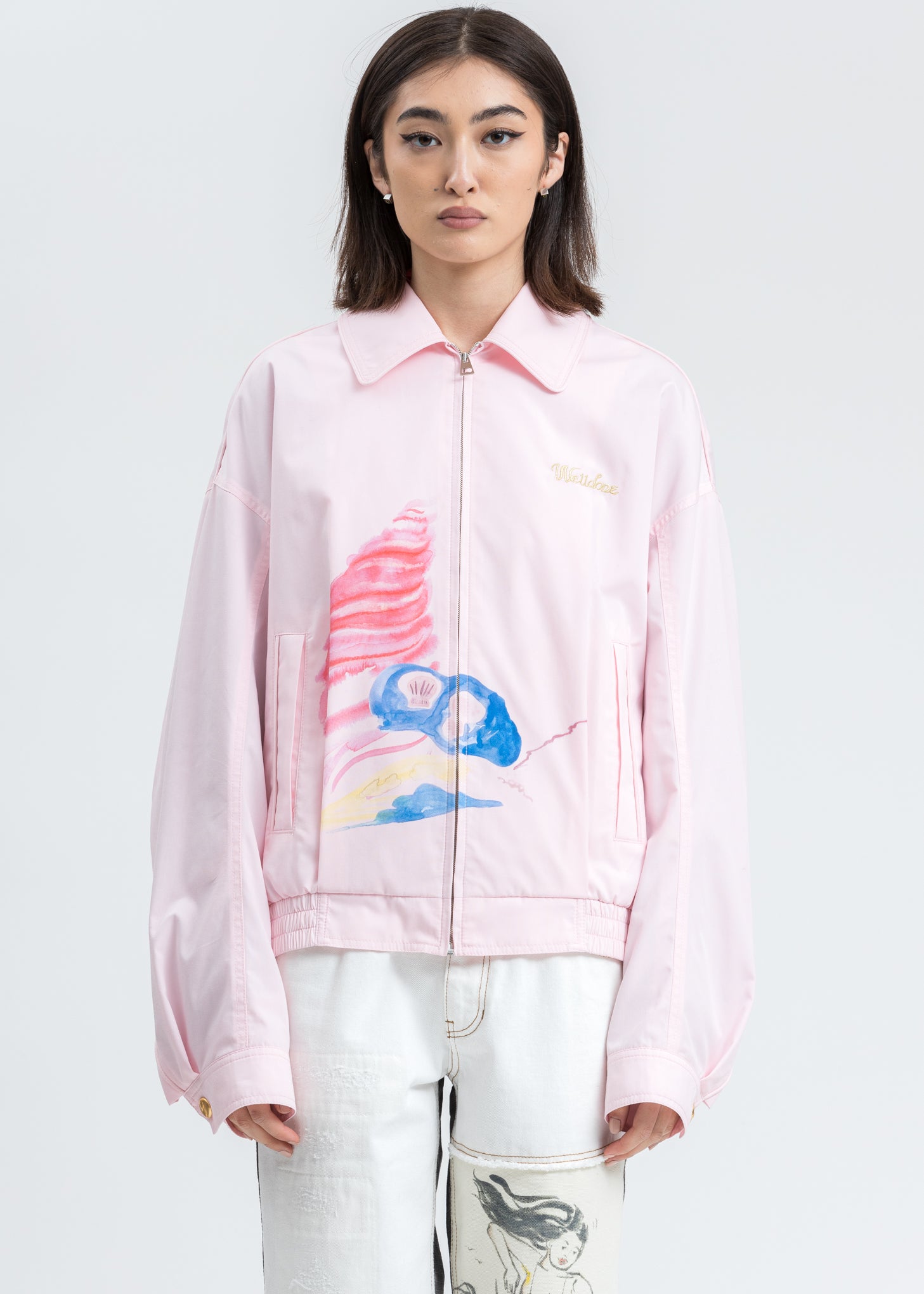 Pink Logo Embroidery and Piping Printed Jacket – 017 Shop