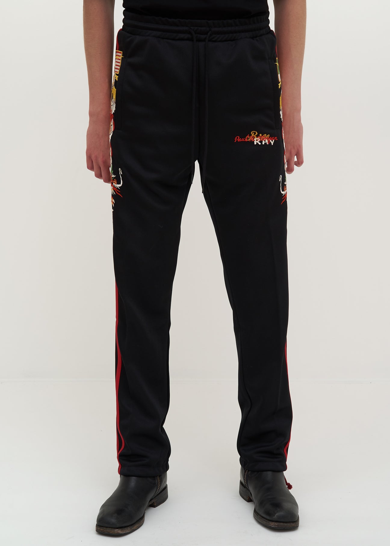 Black Chaos Embroidery Track Pants – 017 Shop