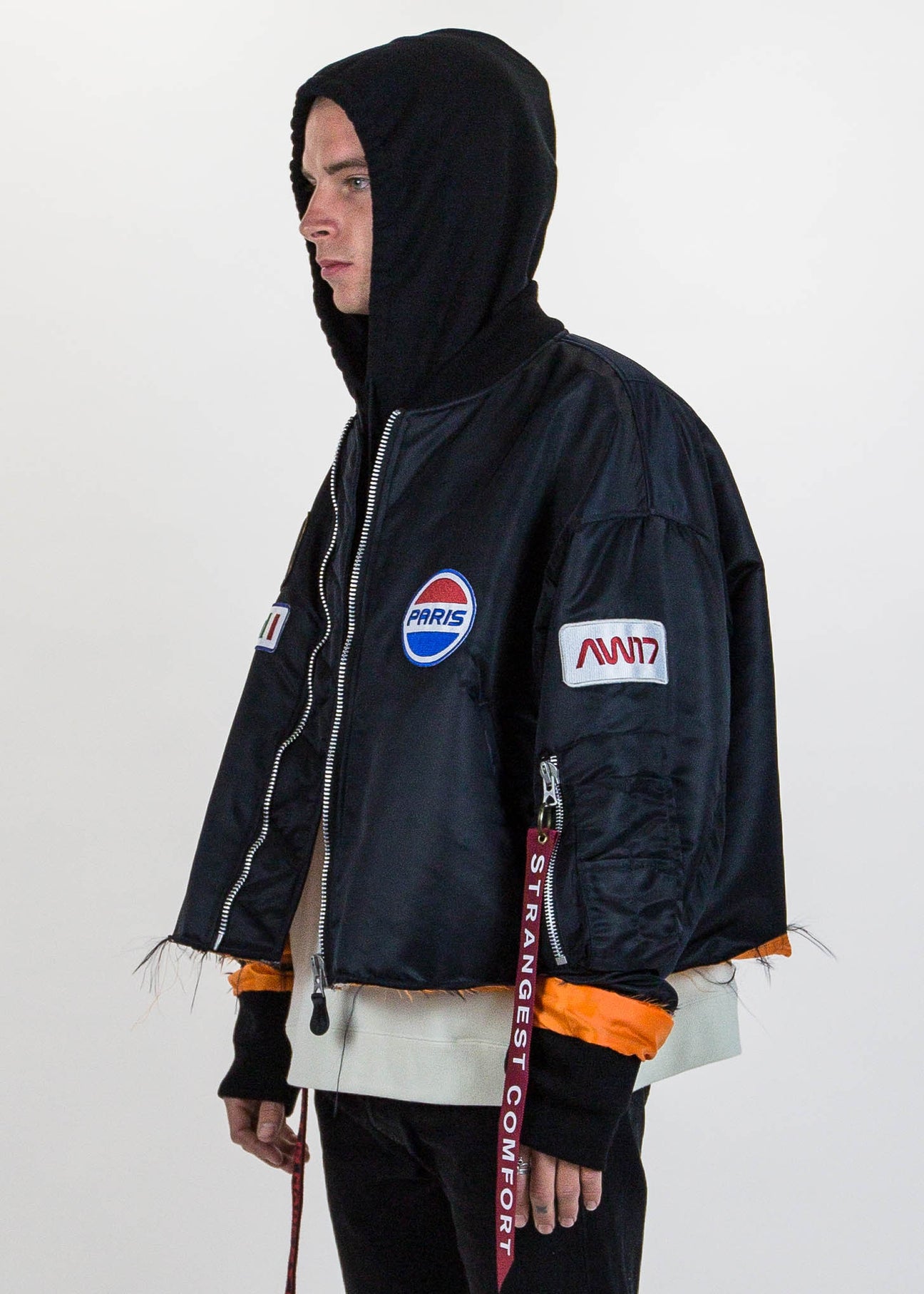 Black Cut Off Oversized Bomber Jacket – 017 Shop