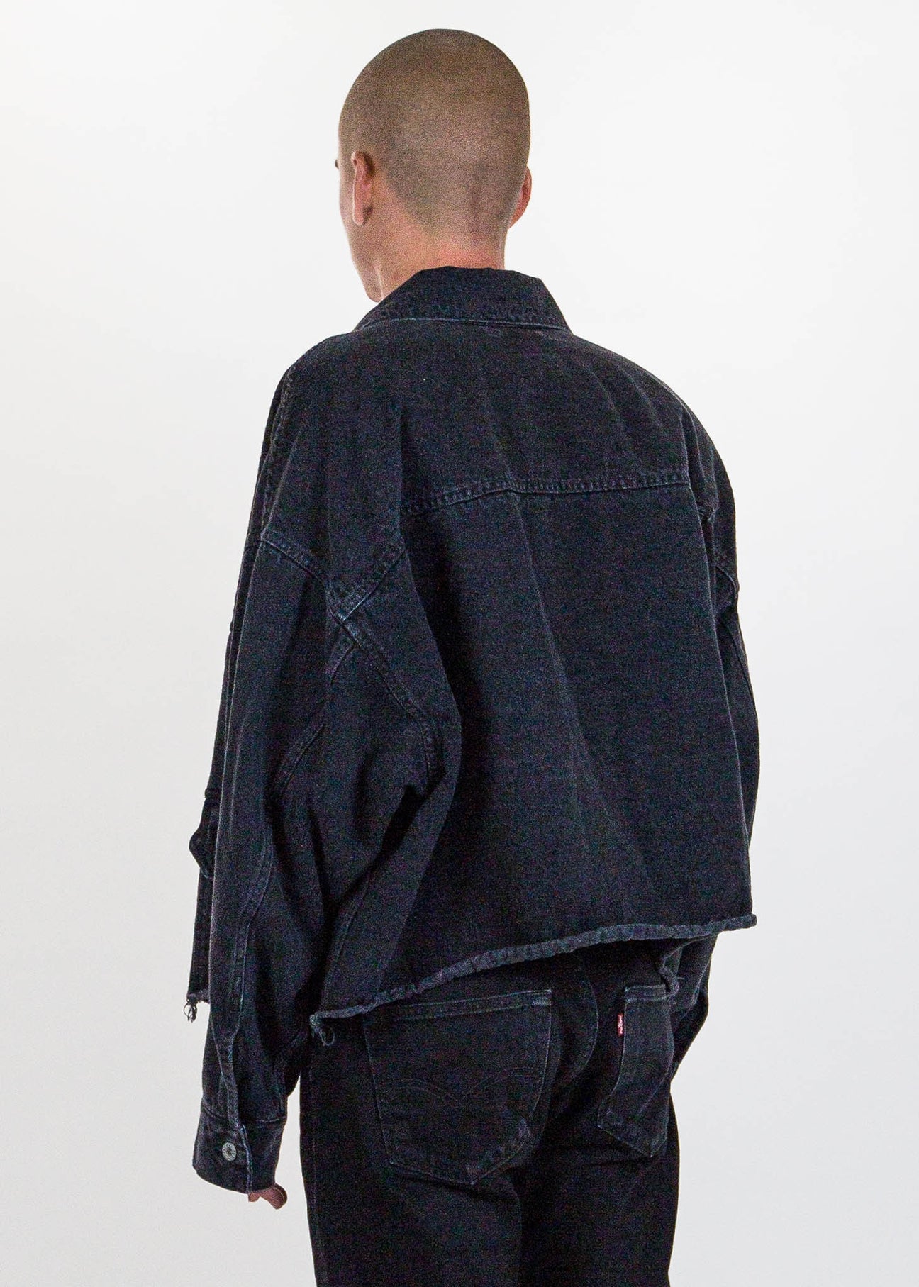 Black Cut Off Oversized Silk Denim Jacket 017 Shop